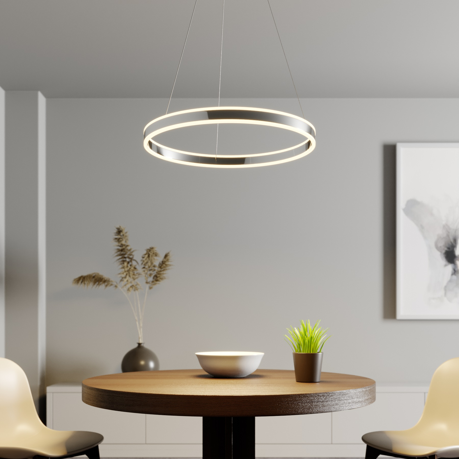 LED hanglamp Lyani in chroom, dimbaar, 60 cm