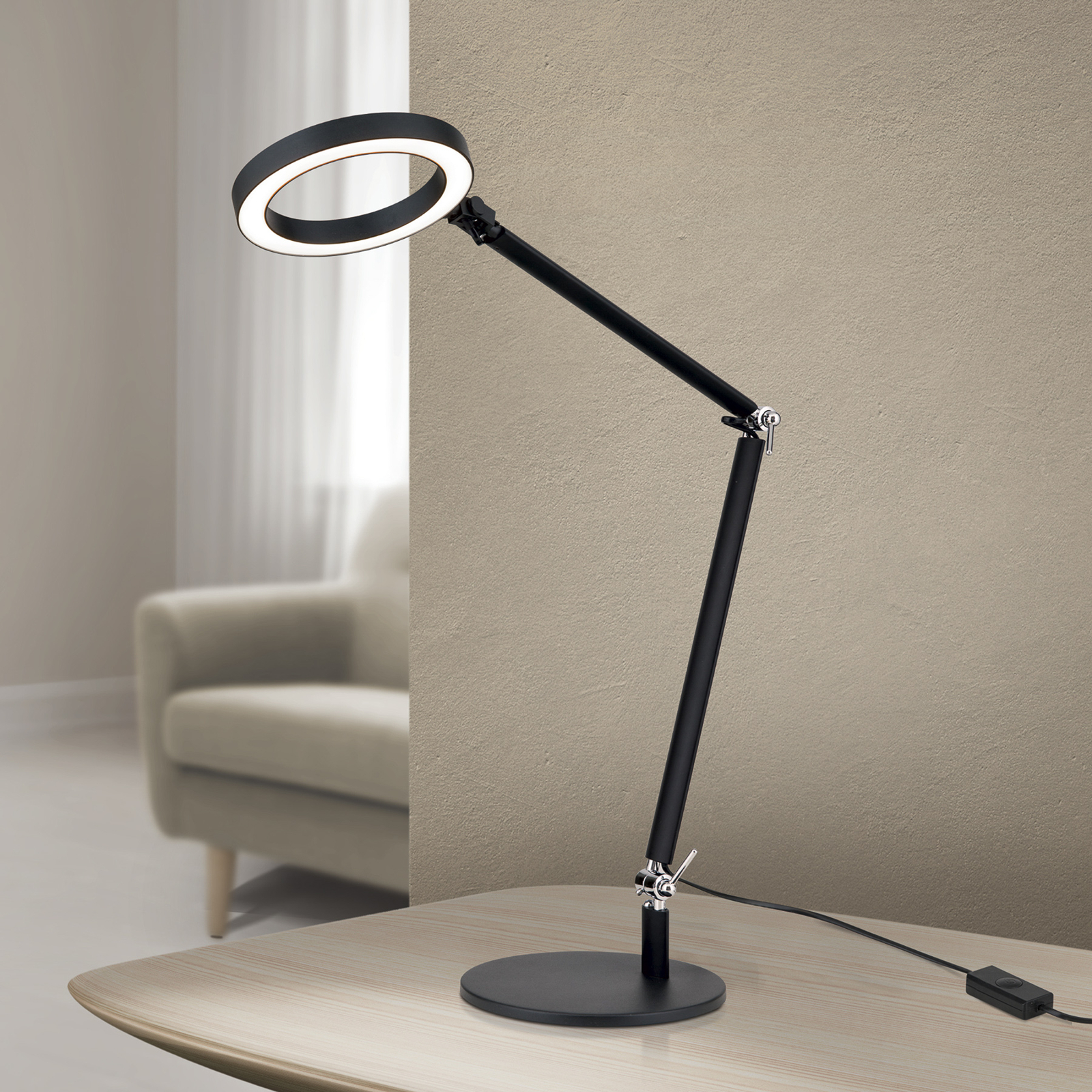 LED table lamp Ringo, black, metal, adjustable, dimmable