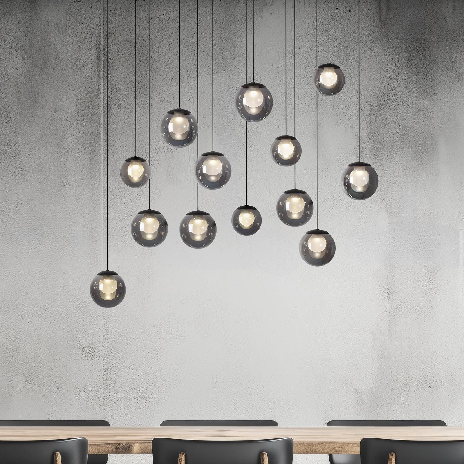 Żyrandol LED PURE Popup, szara/dymnoszara, 100 cm, 13-ramienna.