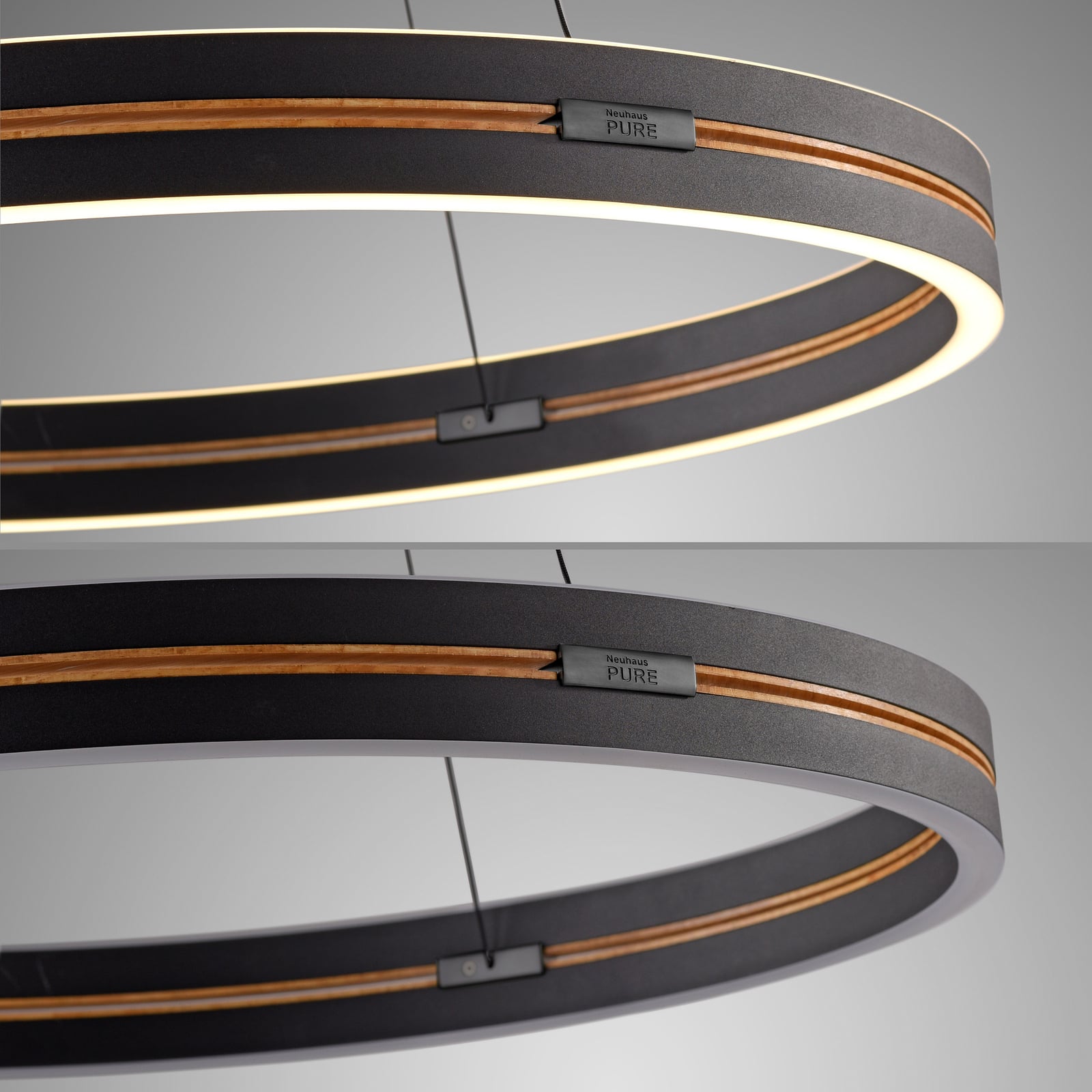 E-Loop LED-Hängelampe oak/black pearl, Ø70cm Alu, CCT - PURE E-Loop LED-Hängelampe oak/black pearl, Ø70cm Alu, CCT - PURE