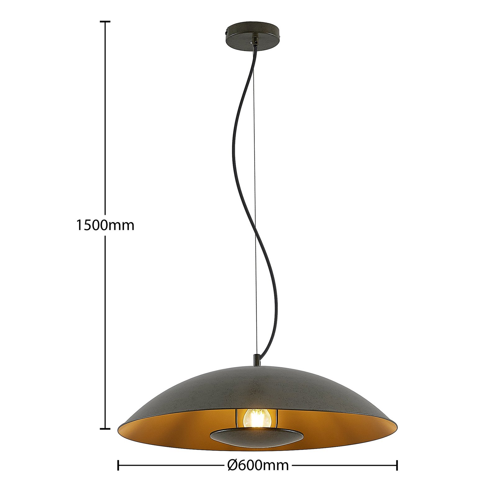 Lindby Emilienne hanglamp, staal, donkergrijs, Ø 60 cm