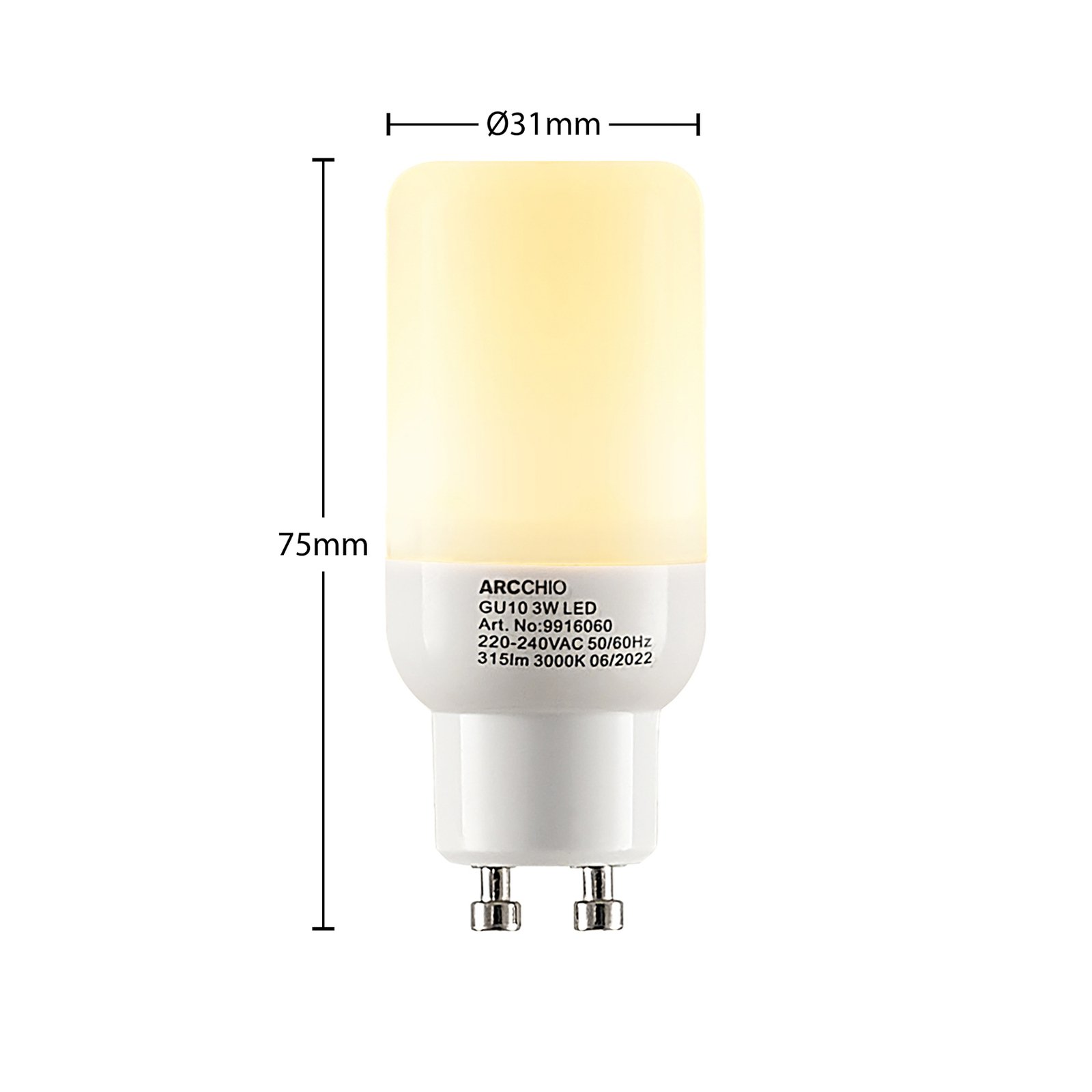 Arcchio LED-Röhrenlampe GU10 3W 3.000K 3er-Set