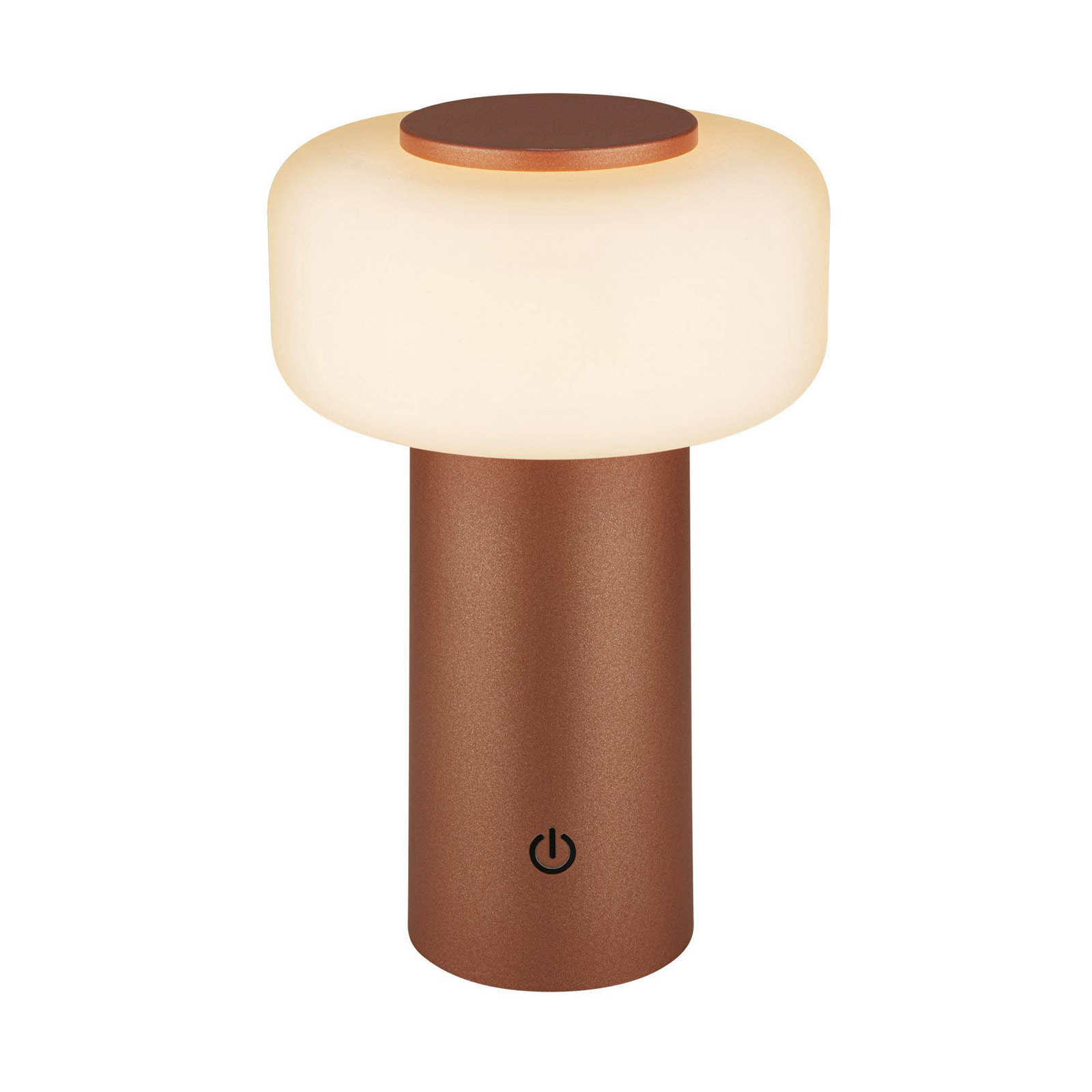 Juna LED rechargeable table lamp, brown, IP44, dimmable, 20 cm
