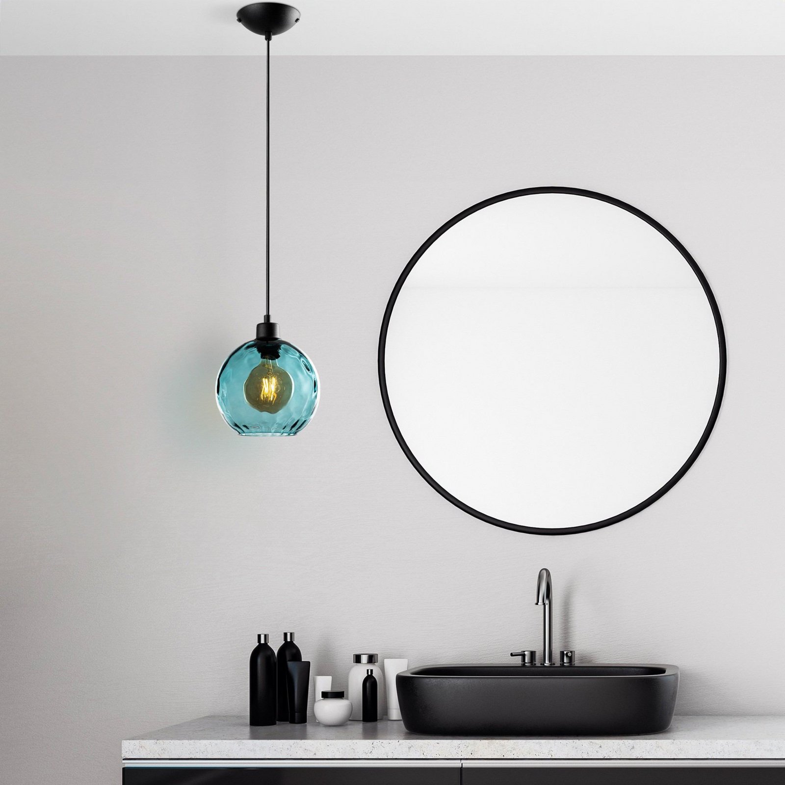 Hanglamp Benek, blauw, glas, Ø 20 cm, E27