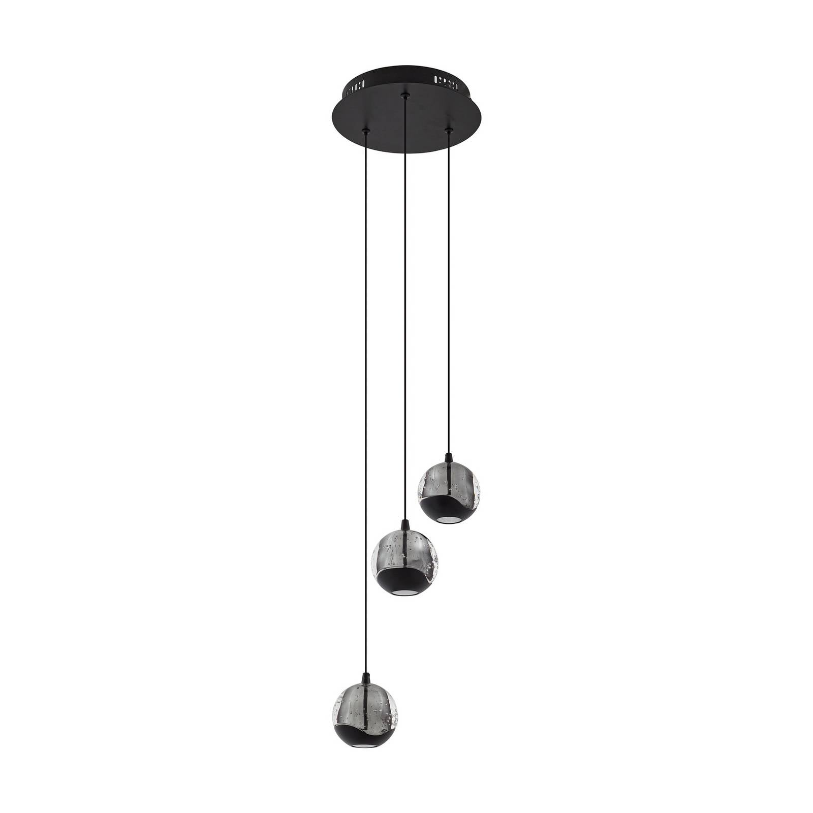 Lucande LED-Pendellampe Hayley, schwarz, 3-flg., Glas