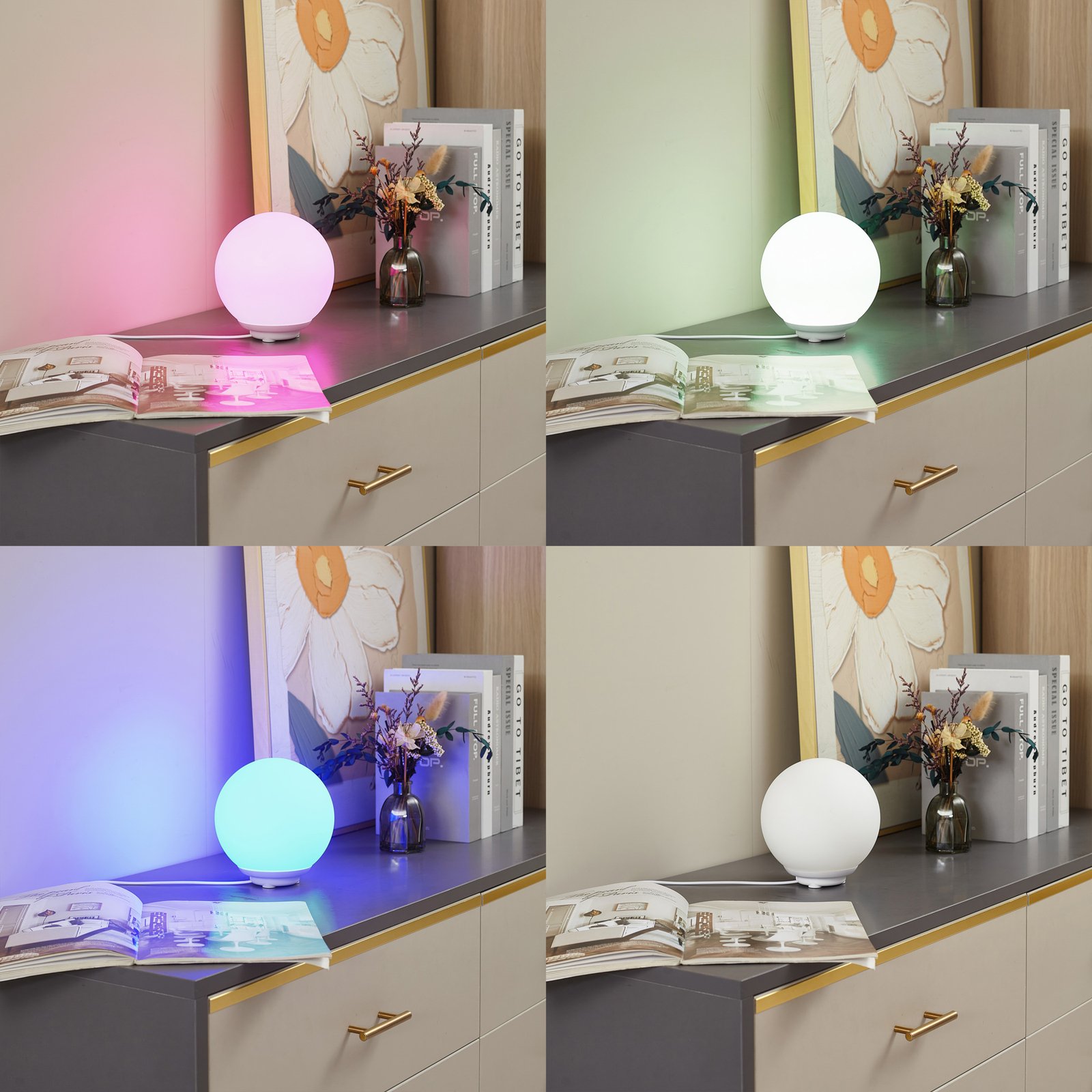 Lindby Smart LED dobíjecí stolní lampa Cosmia, bílá, sklo, Tuya