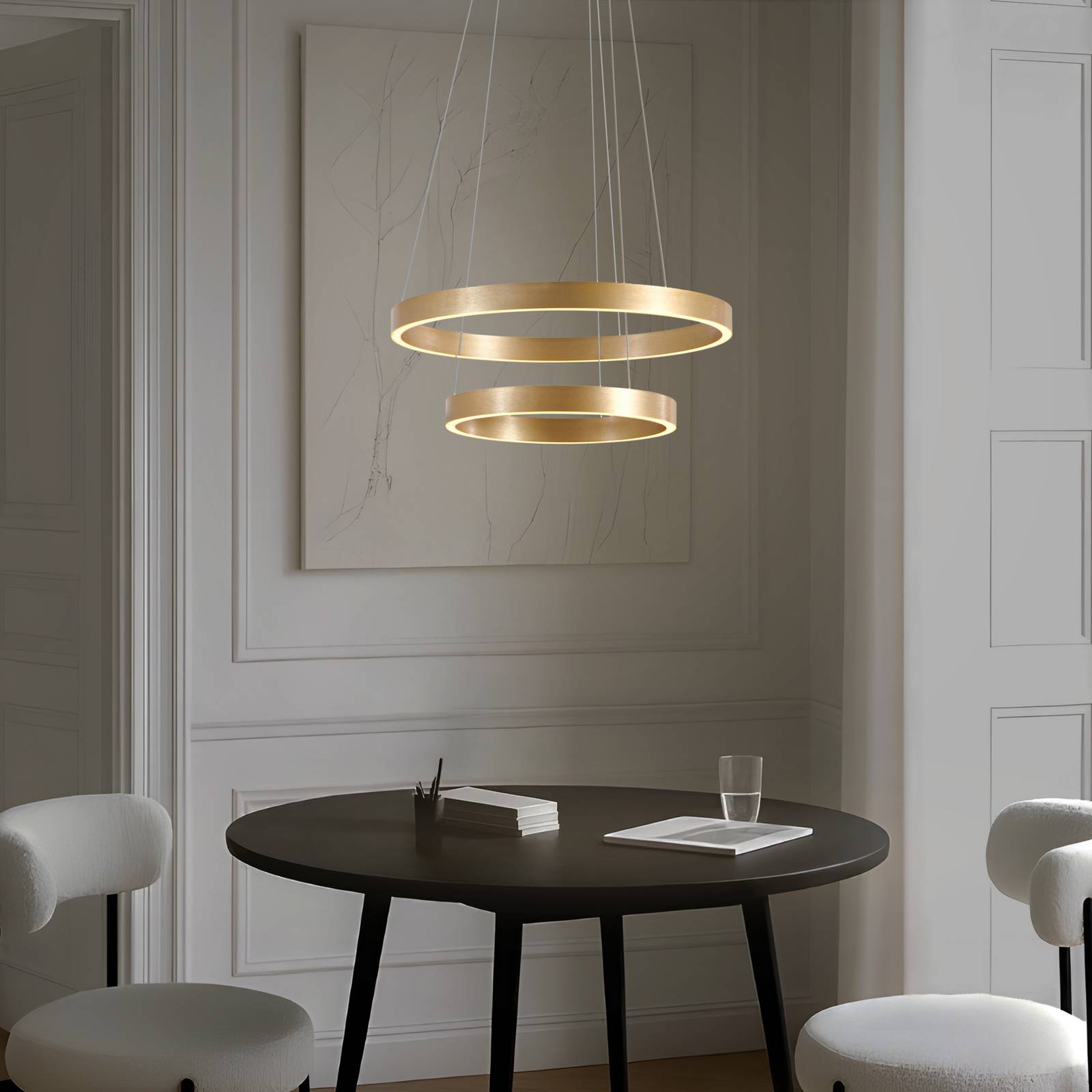 Lucande LED-Hängeleuchte Yonam, Ø 60 cm, 2-flg., gold, CCT günstig online kaufen