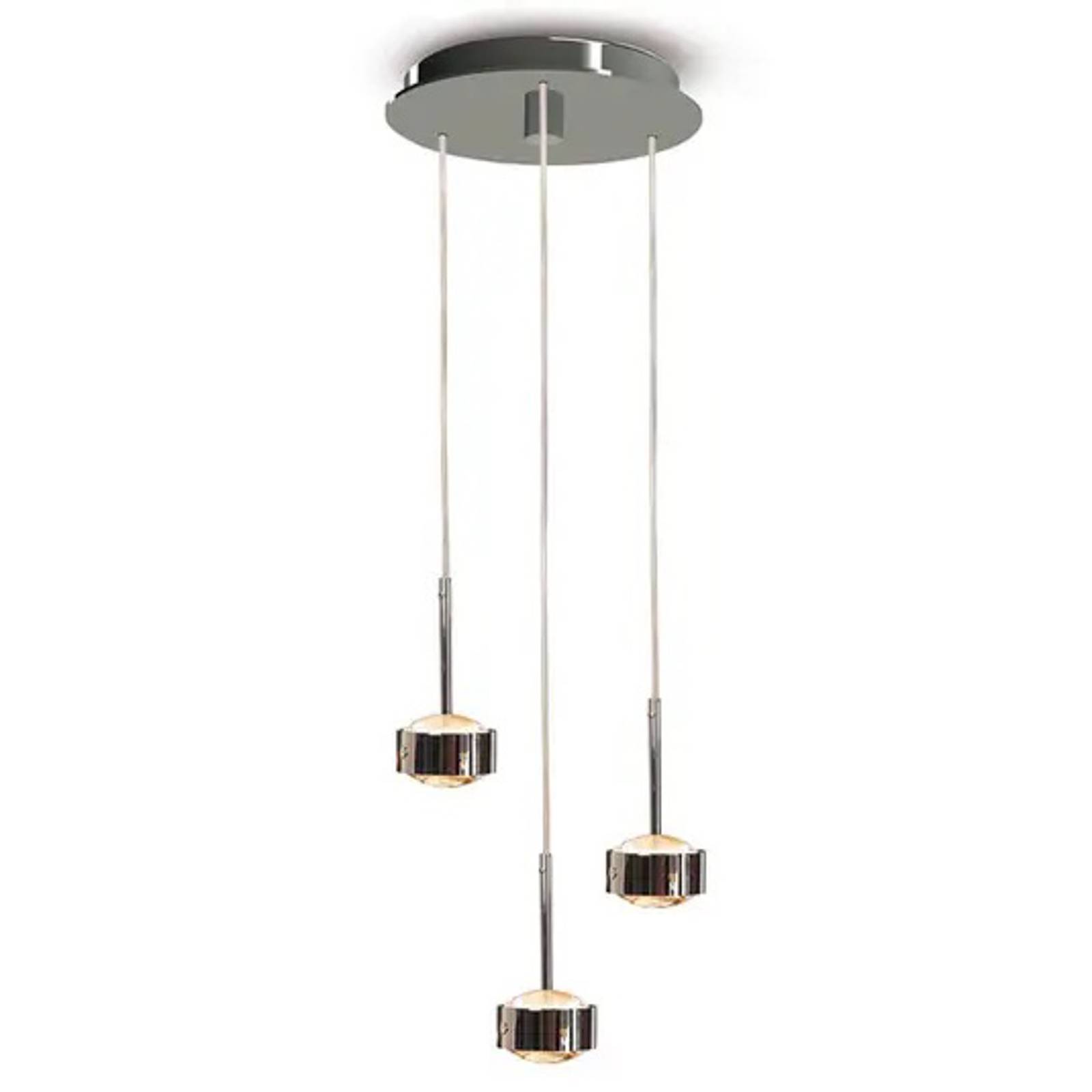 LED függő lámpa Puk Drop Trio, matt nikkel