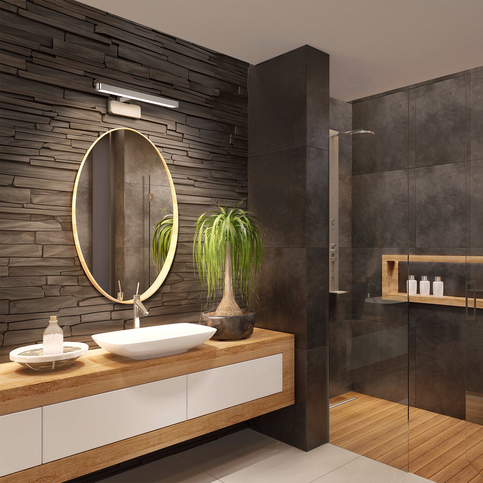 OSRAM LED wandlamp ORBIS DISC BAR, chroom, 40 cm, IP44, CCT