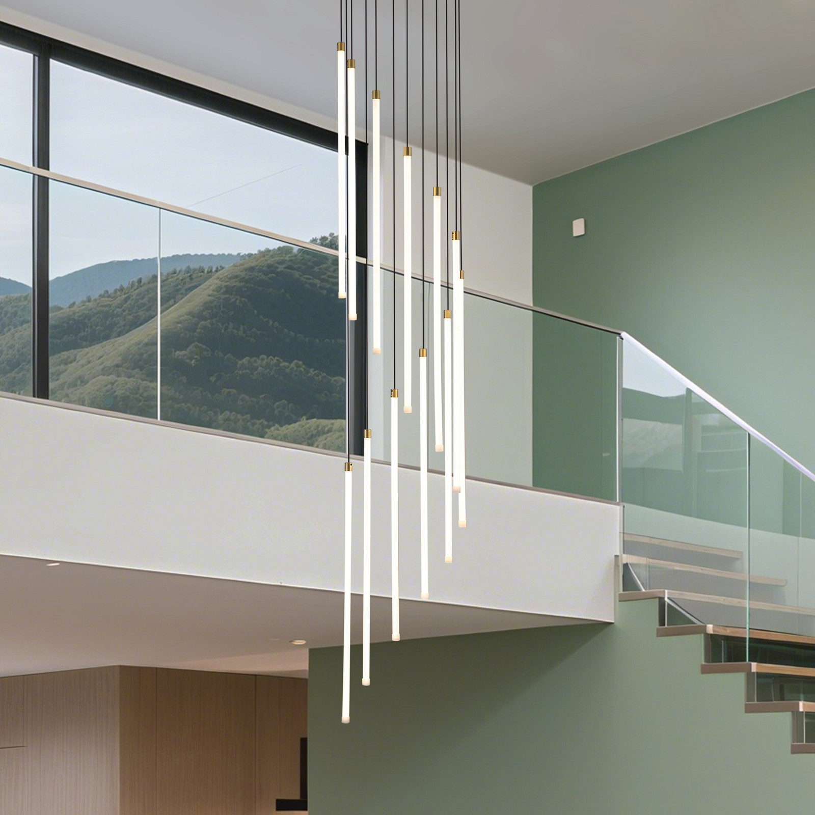 Searchlight Lampă suspendată LED Flare culoare alamă Ø 35 cm CCT 12 becuri - Camera de zi / sufragerie - alamă satinată albă - Metal