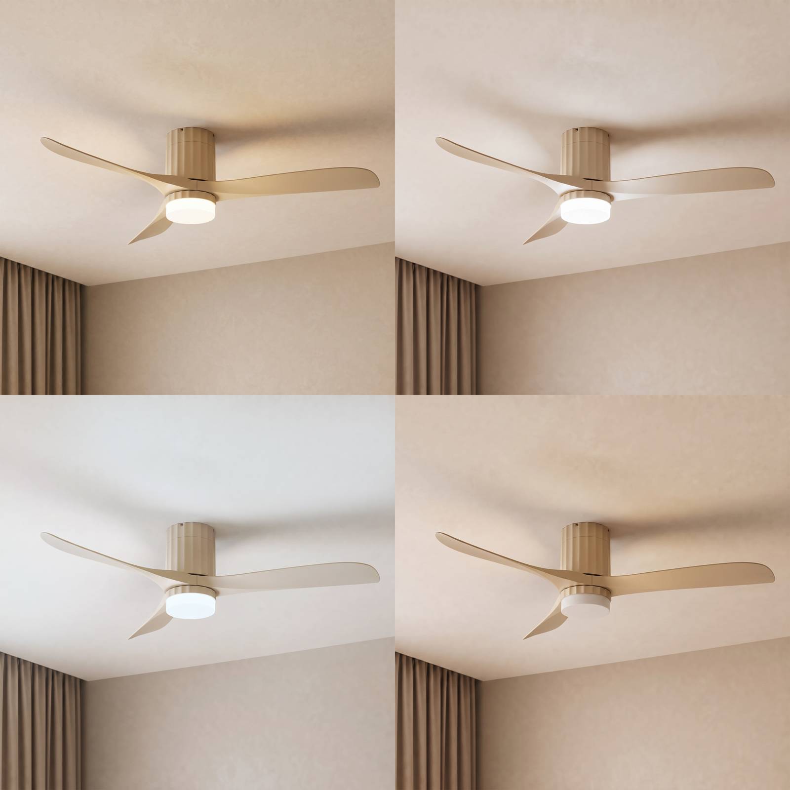 Wentylator sufitowy LED Lucande Novri, beżowy, Ø 132 cm, CCT