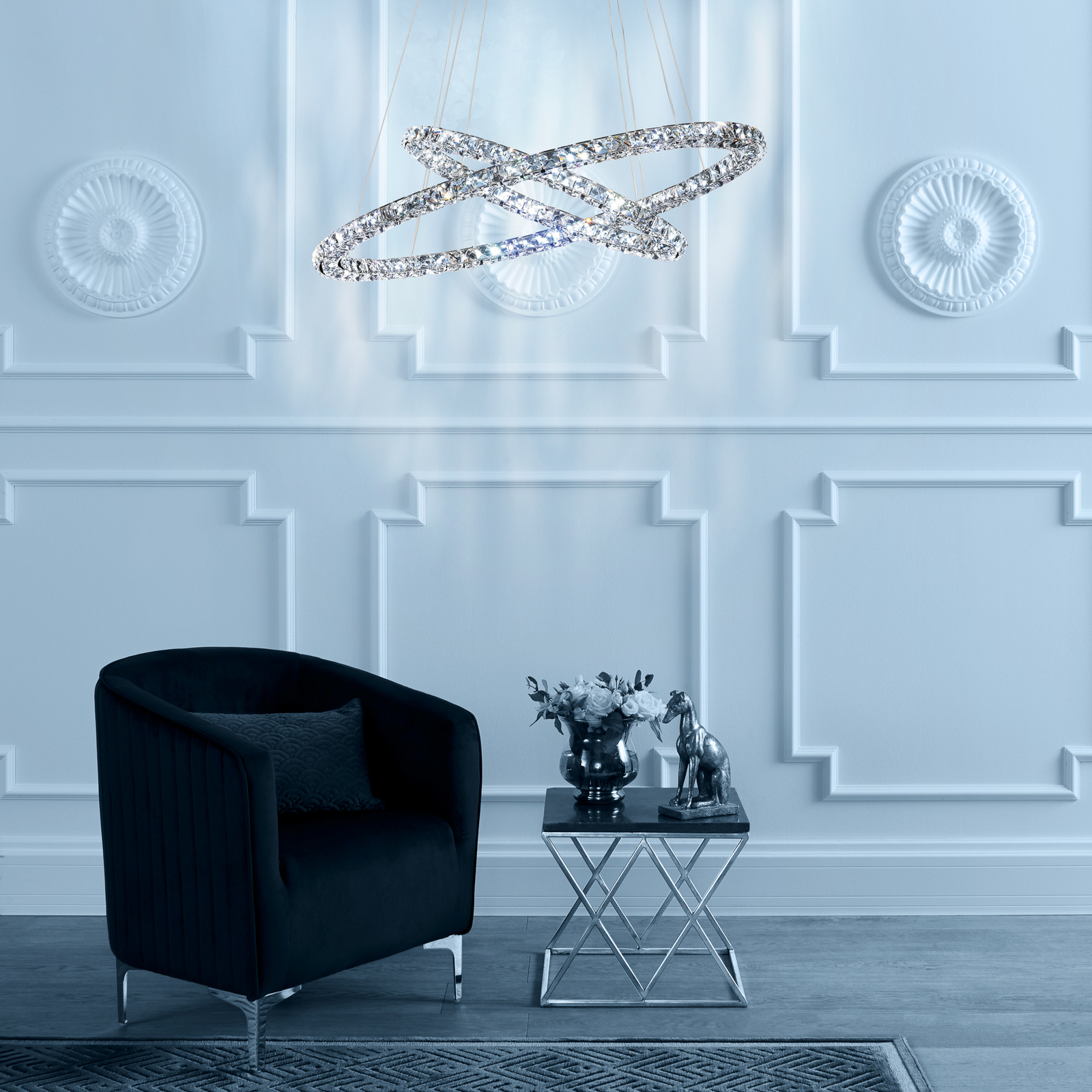 Suspension LED Toneria chromée 90 cm en acier inoxydable - Stars of Light