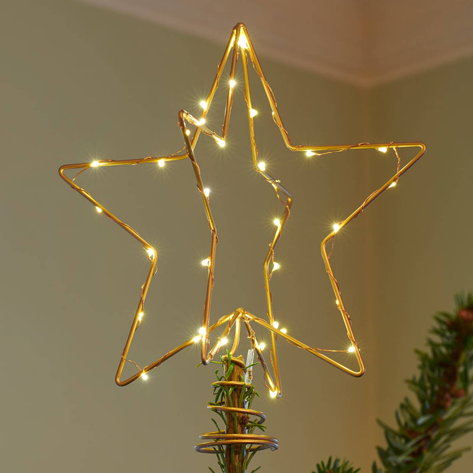 Christina Gold világító LED karácsonyfa csúcsdísz, magasság 25 cm - Sirius