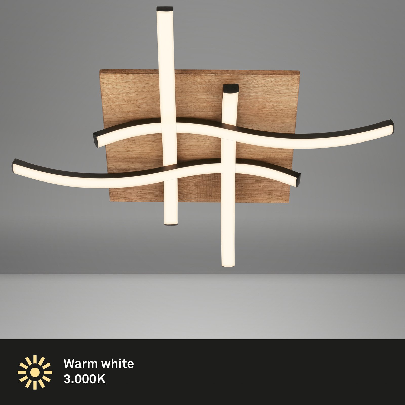 LED ceiling light Vinka, 4-bulb, 47x47 cm, wood-coloured