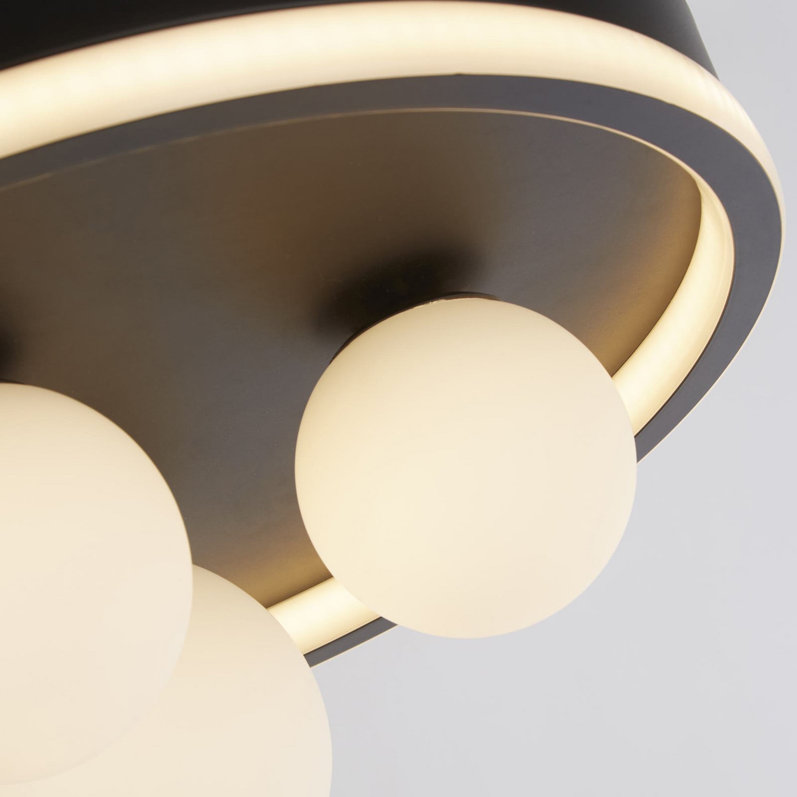 Searchlight Plafonieră LED Trident negru Ø 40 cm oțel/opal sticlă - Camera de zi / sufragerie - modern - negru alb opal - Metal