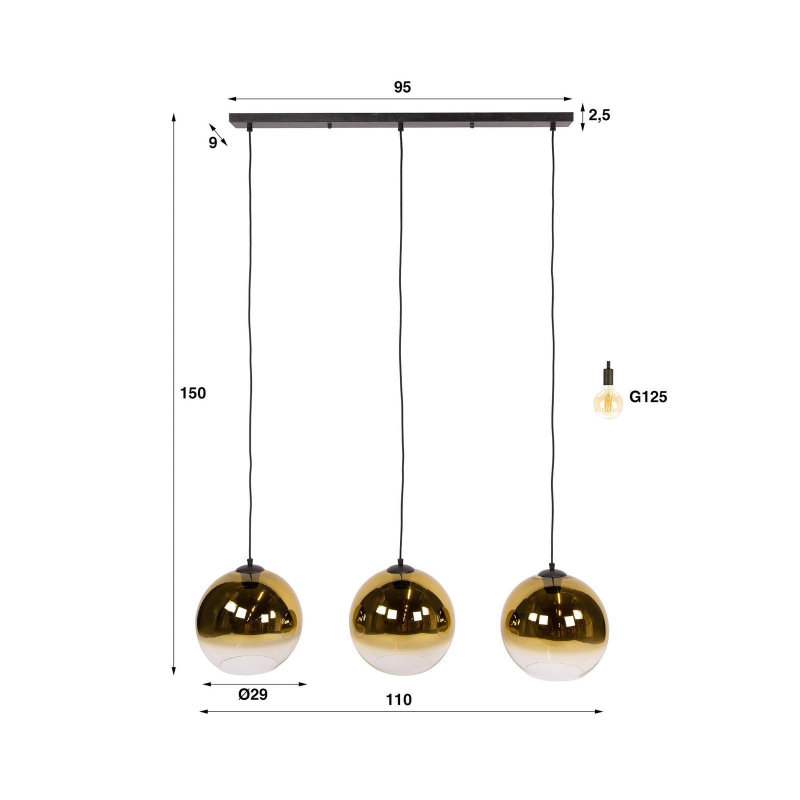 Pendelleuchte Bubble, gold, Glas, 3-flammig, 115 cm, E27 Pendelleuchte Bubble, gold, Glas, 3-flammig, 115 cm, E27