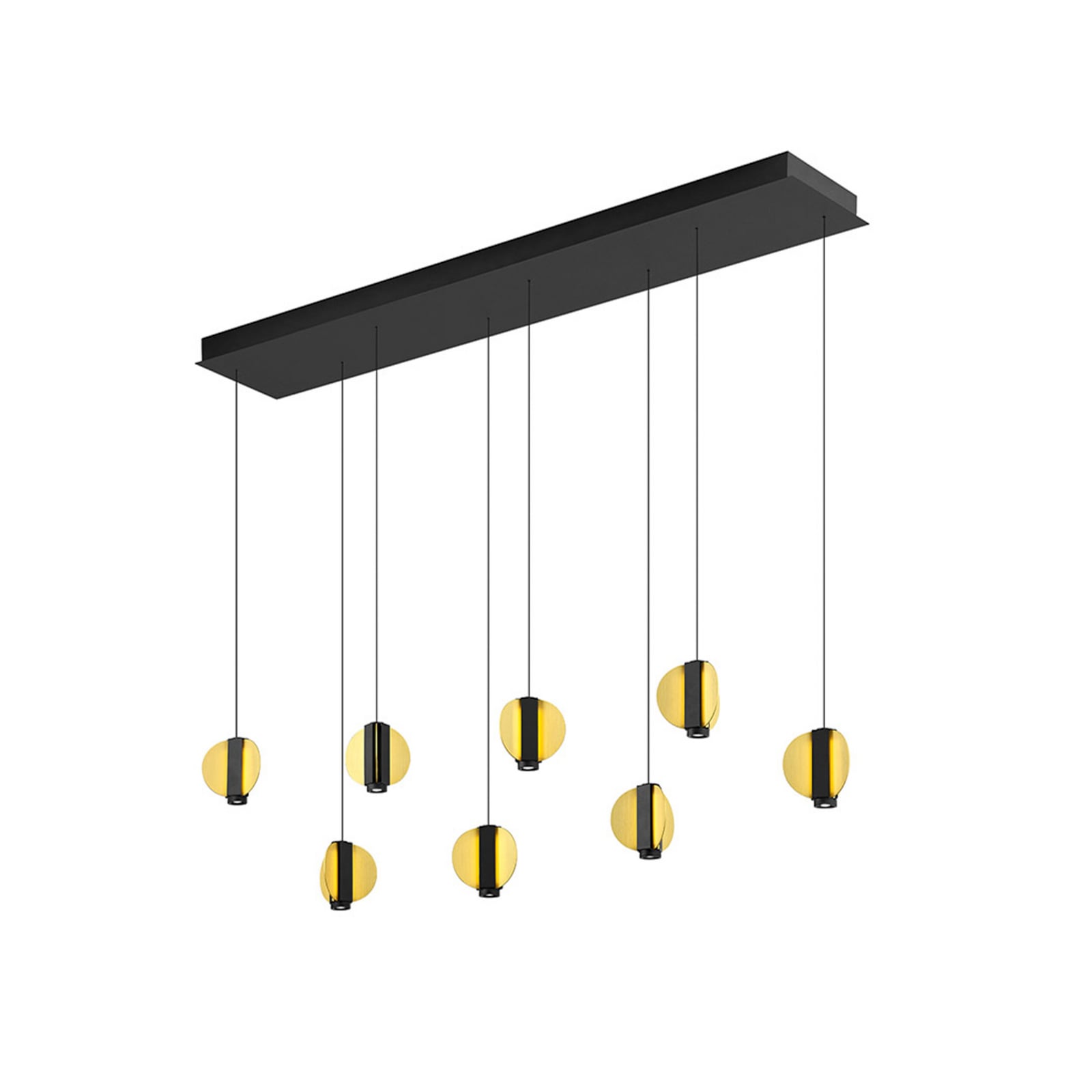 LED závesné svietidlo Iris, čierna/zlatá, dĺžka 180 cm, kovová, 8-pl.