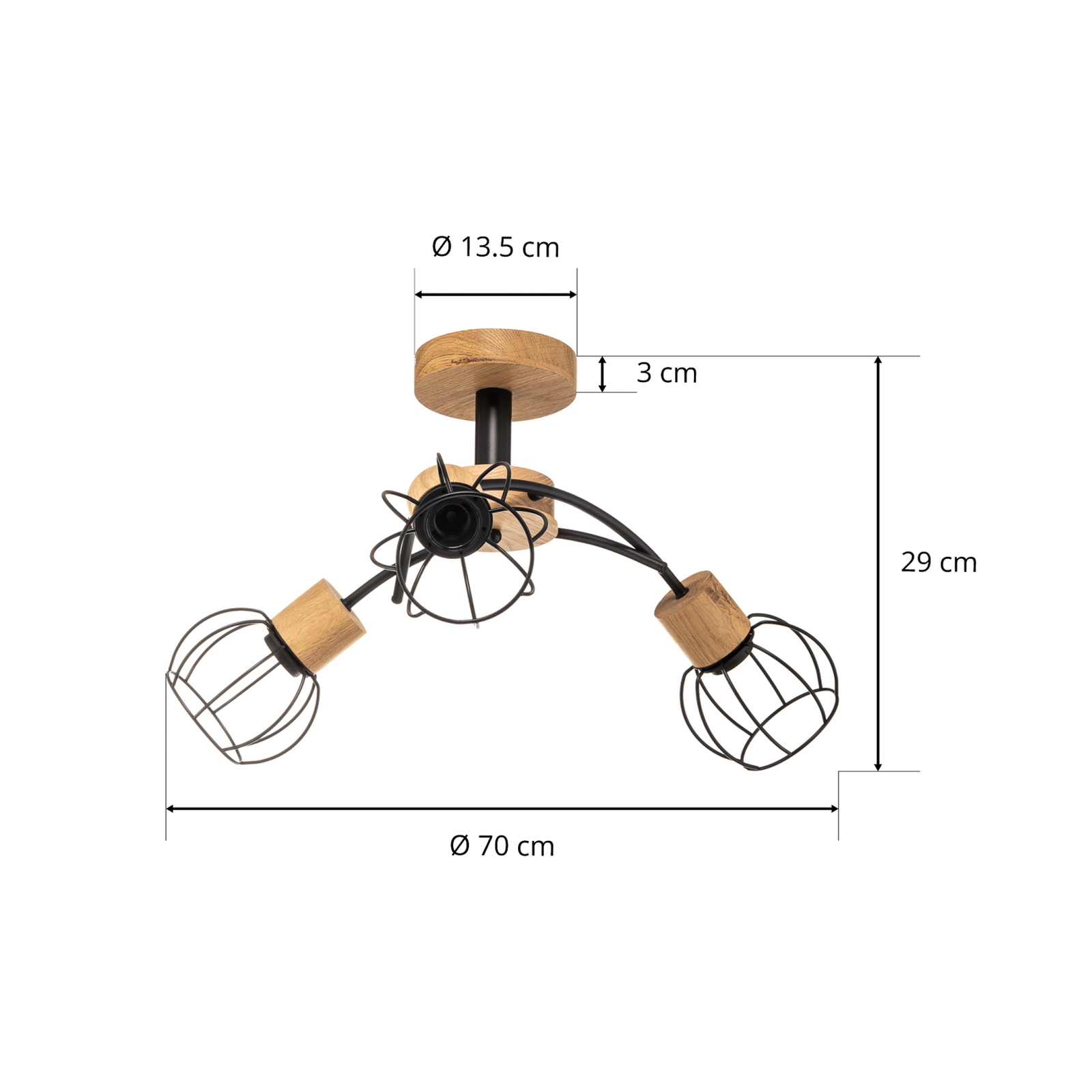 Envostar Ylva taklampa ek/svart 3 lampor