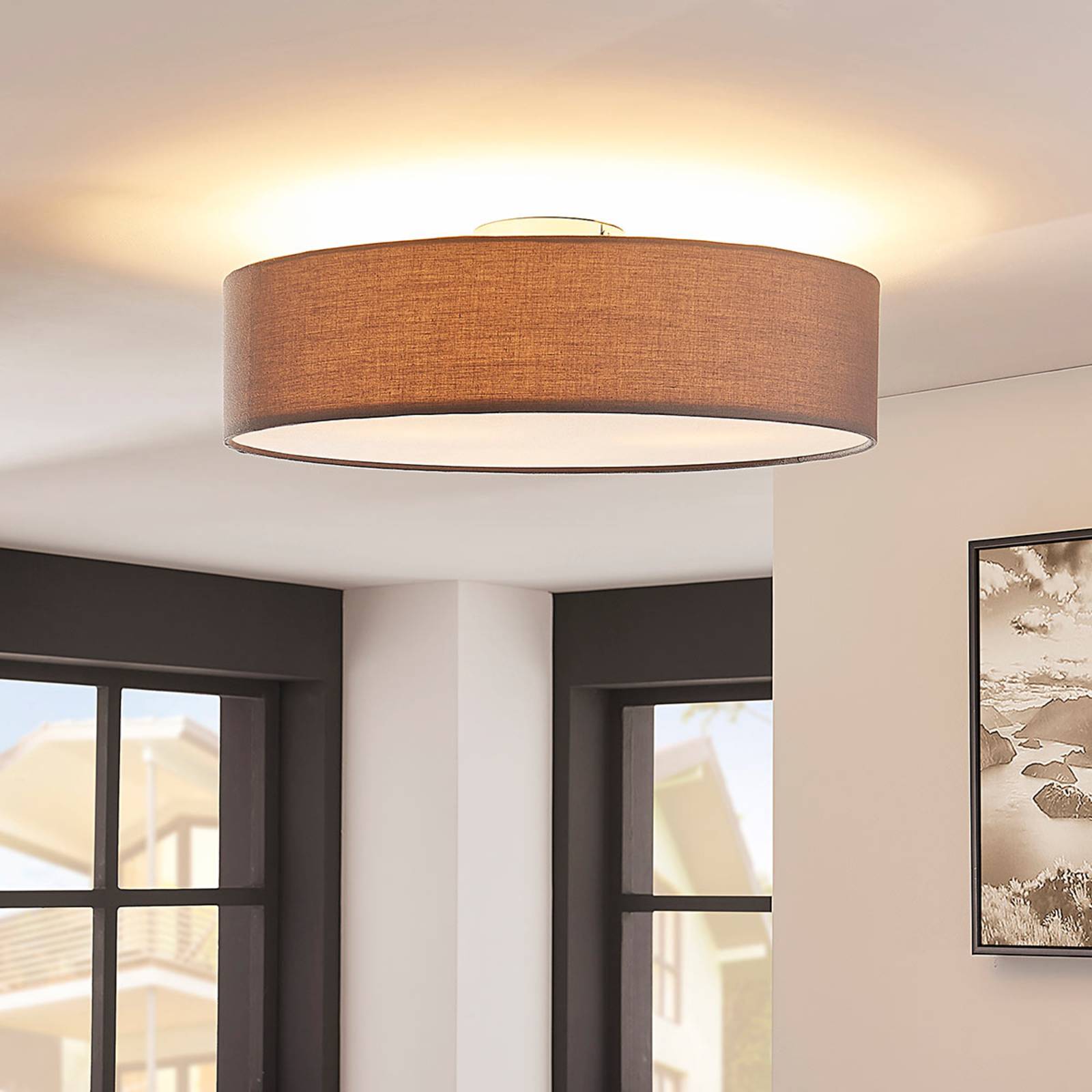 Photos - Chandelier / Lamp Lindby ceiling light Sebatin, Ø 50 cm, grey, fabric, E27 