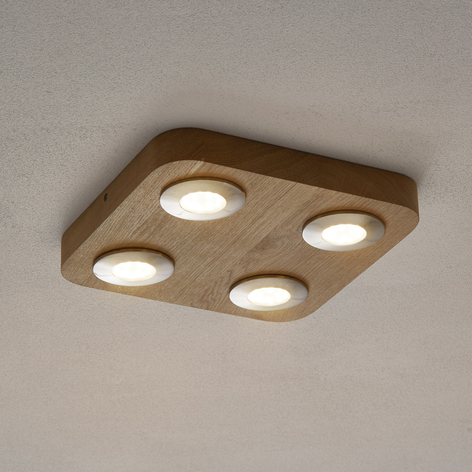 Plafonnier LED Sunniva, 4 lampes en bois de chêne