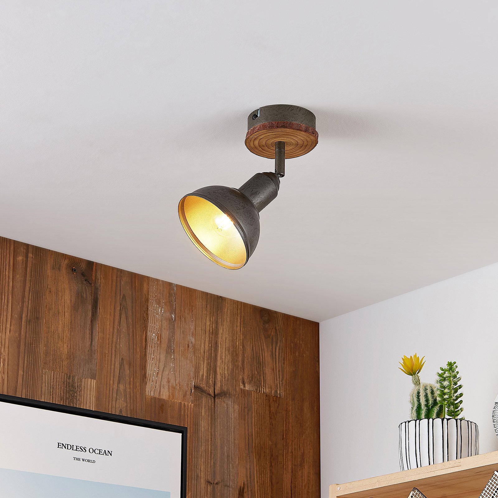 Lindby Nesrin spot soffitto disco di legno, 1 luce