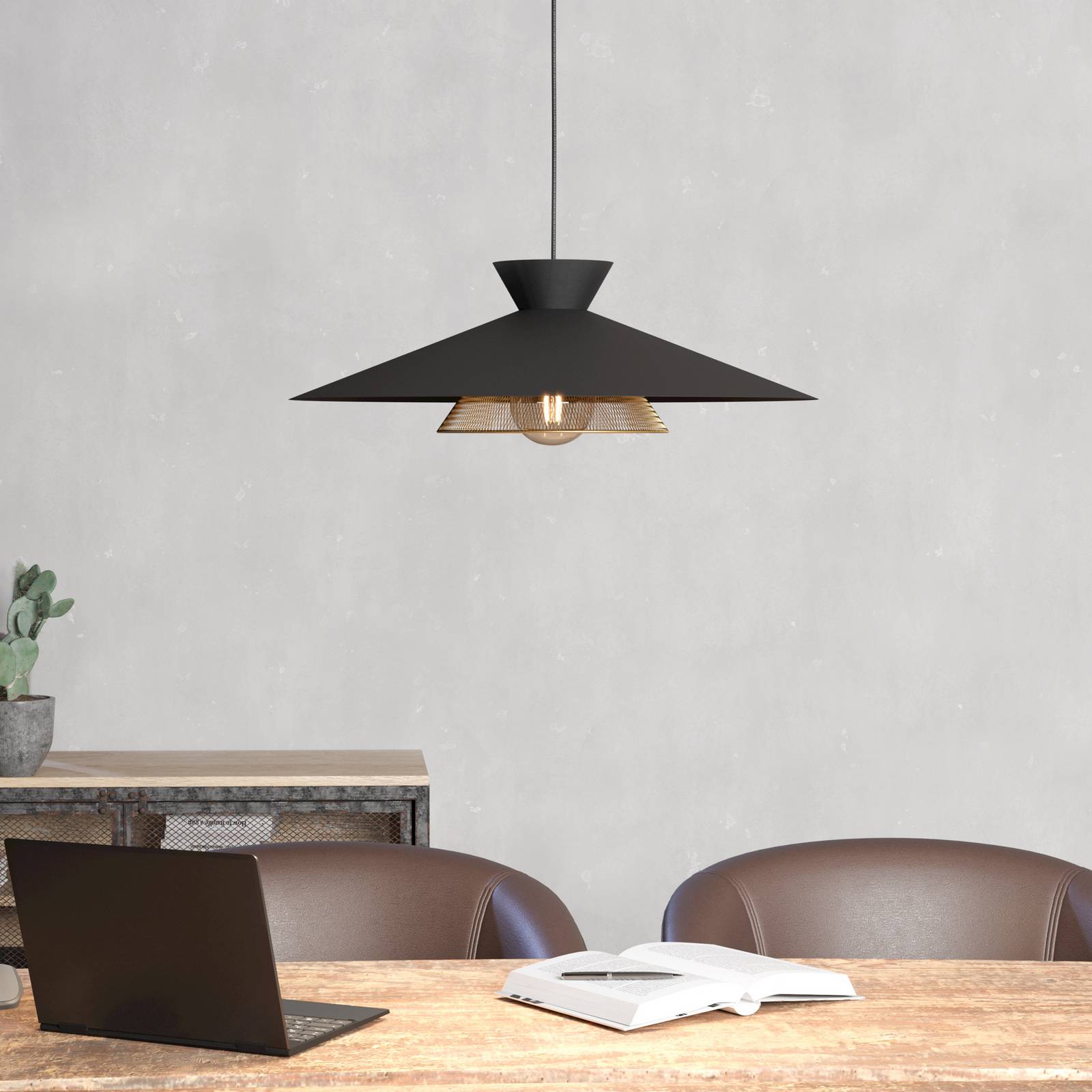 Hängeleuchte Grizedale einflammig, schwarz/messing günstig online kaufen