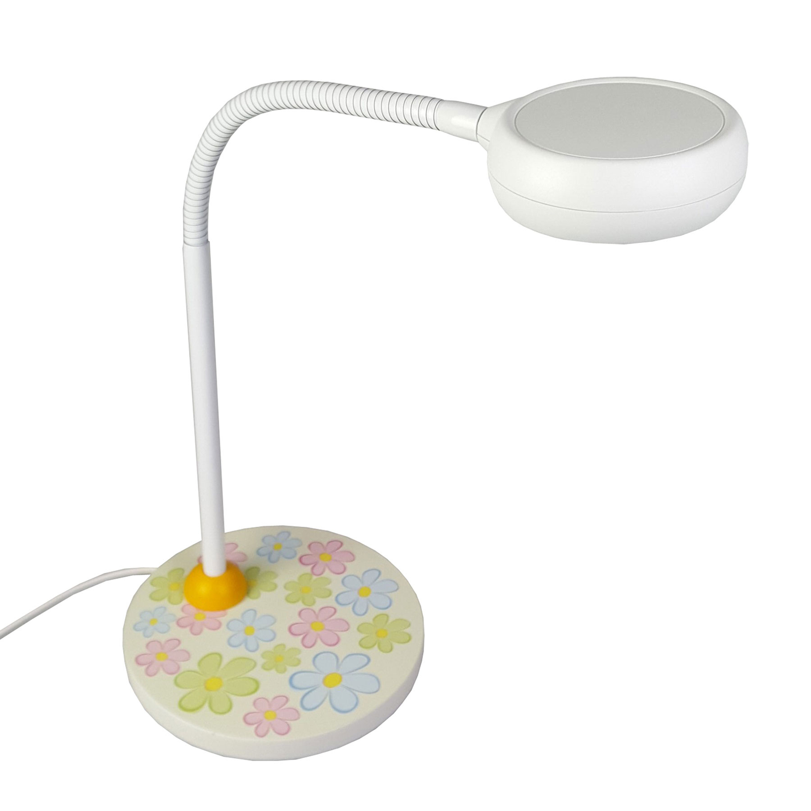 Lámpara de mesa Flores de colores, brazo flexible