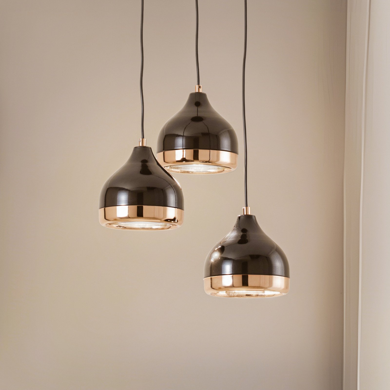 Opviq Lampă suspendată Yildo 6871 3 becuri rondel negru/coper - Camera de zi / sufragerie - modern - negru cupru - Metal