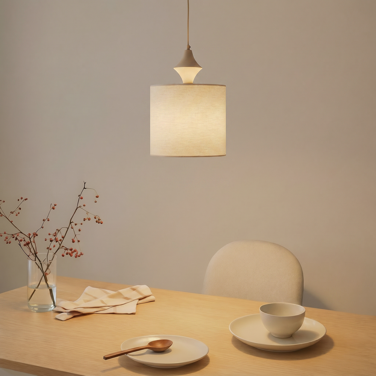 Hänglampa Amura, beige/sand, tyg, Ø 25 cm, E27