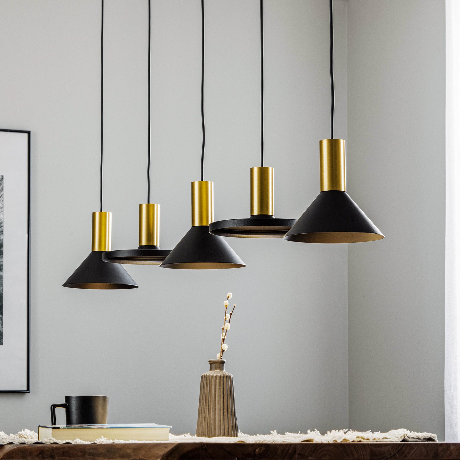 Euluna Lampă suspendată Hermanos V 5 becuri negru/alamă - Camera de zi / sufragerie - Modern - negru alamă - Metal