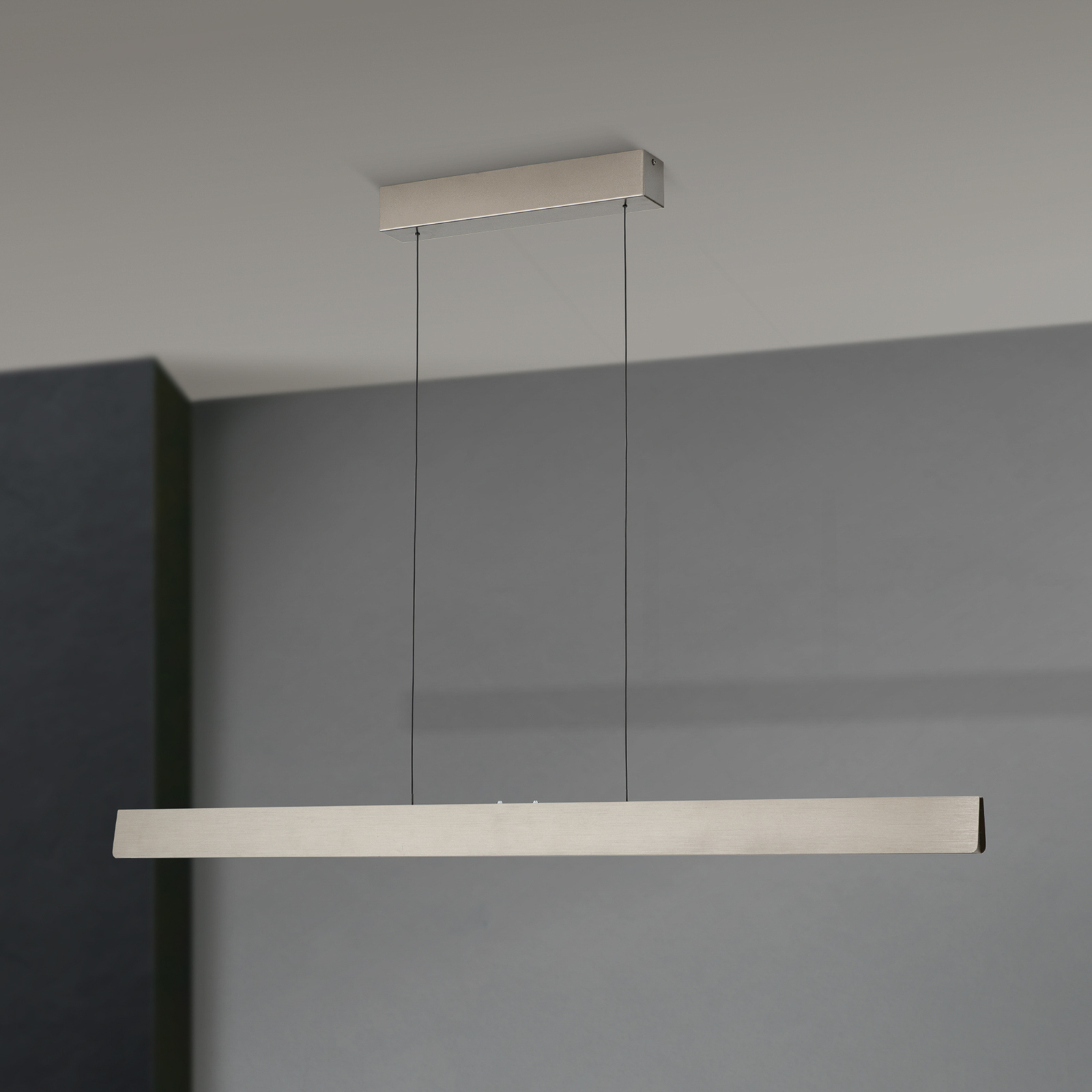 LED hanging light Tara, nickel-coloured, length 120 cm, aluminium/steel