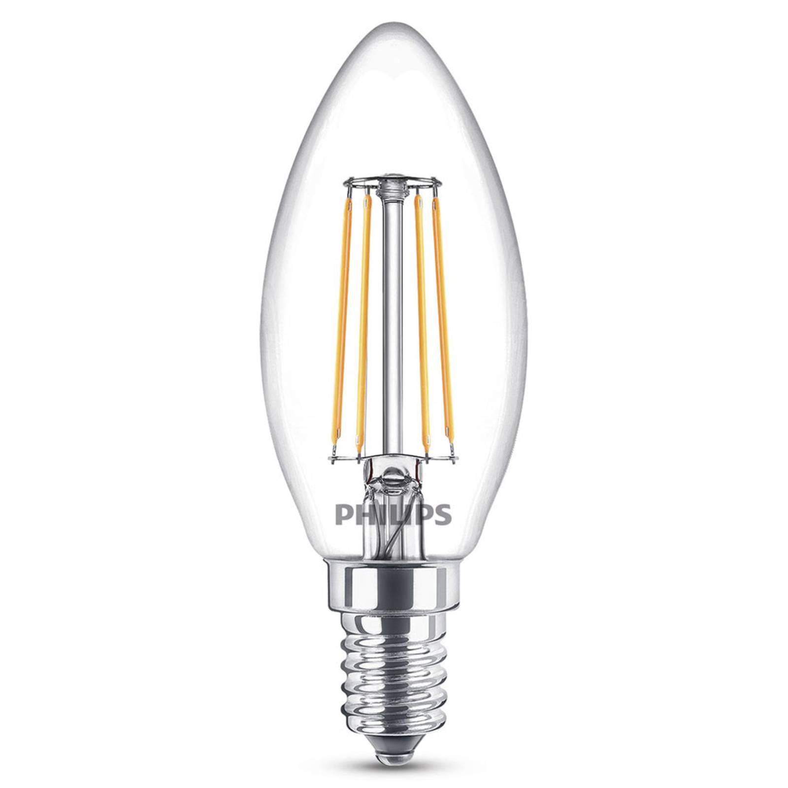 Levně Philips E14 LED svíčka 4,3W teplá bílá filament