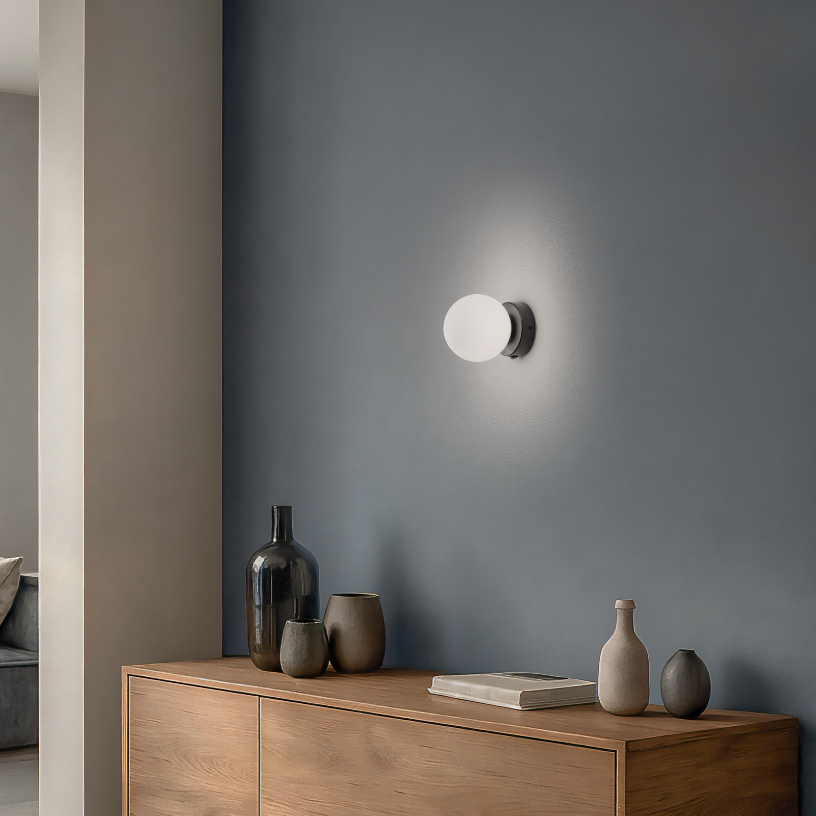 You wall light, black, Ø 12 cm, steel/glass