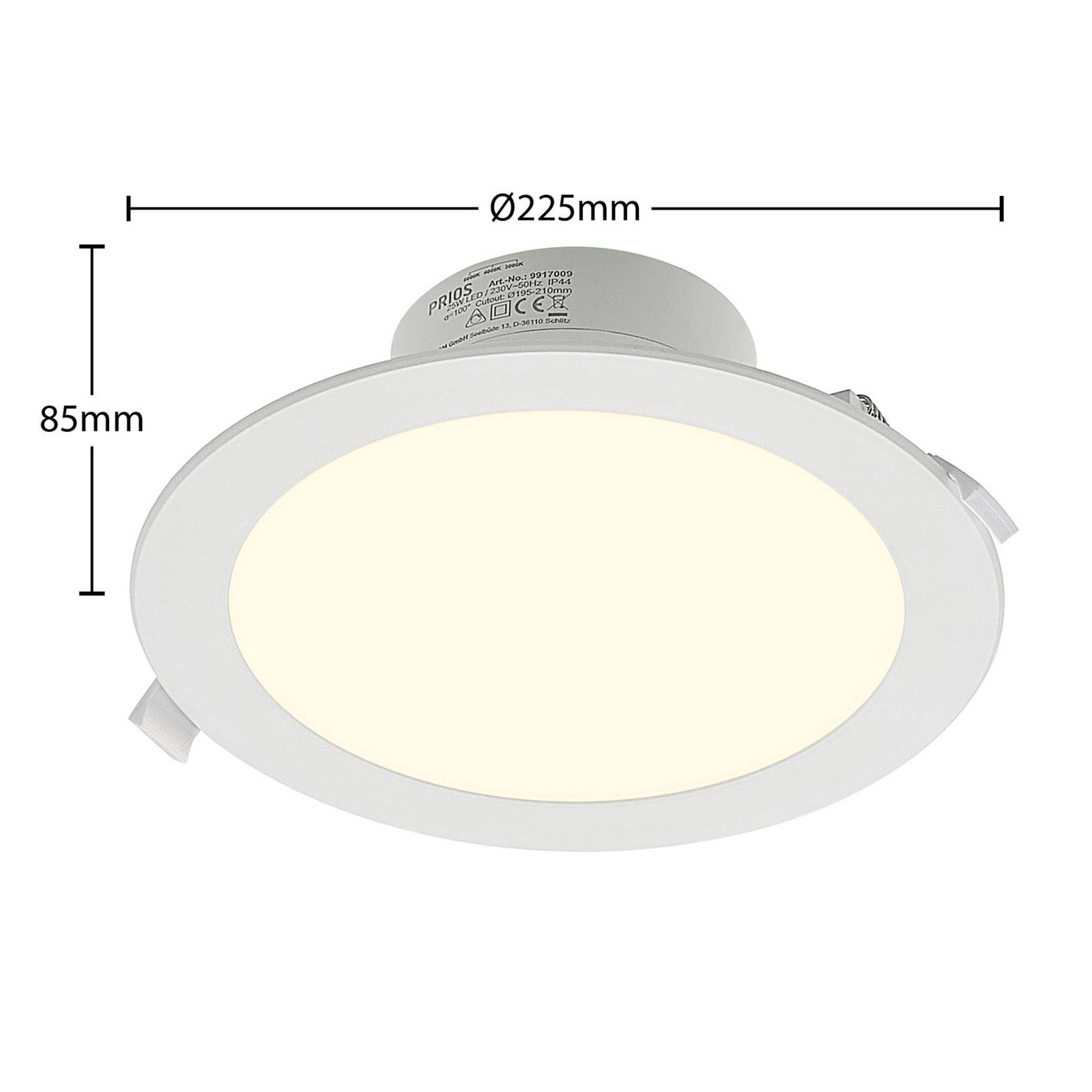 Oprawa wpuszczana LED Prios Rida, 22,5cm, 25W, 10szt, CCT, ściemniana