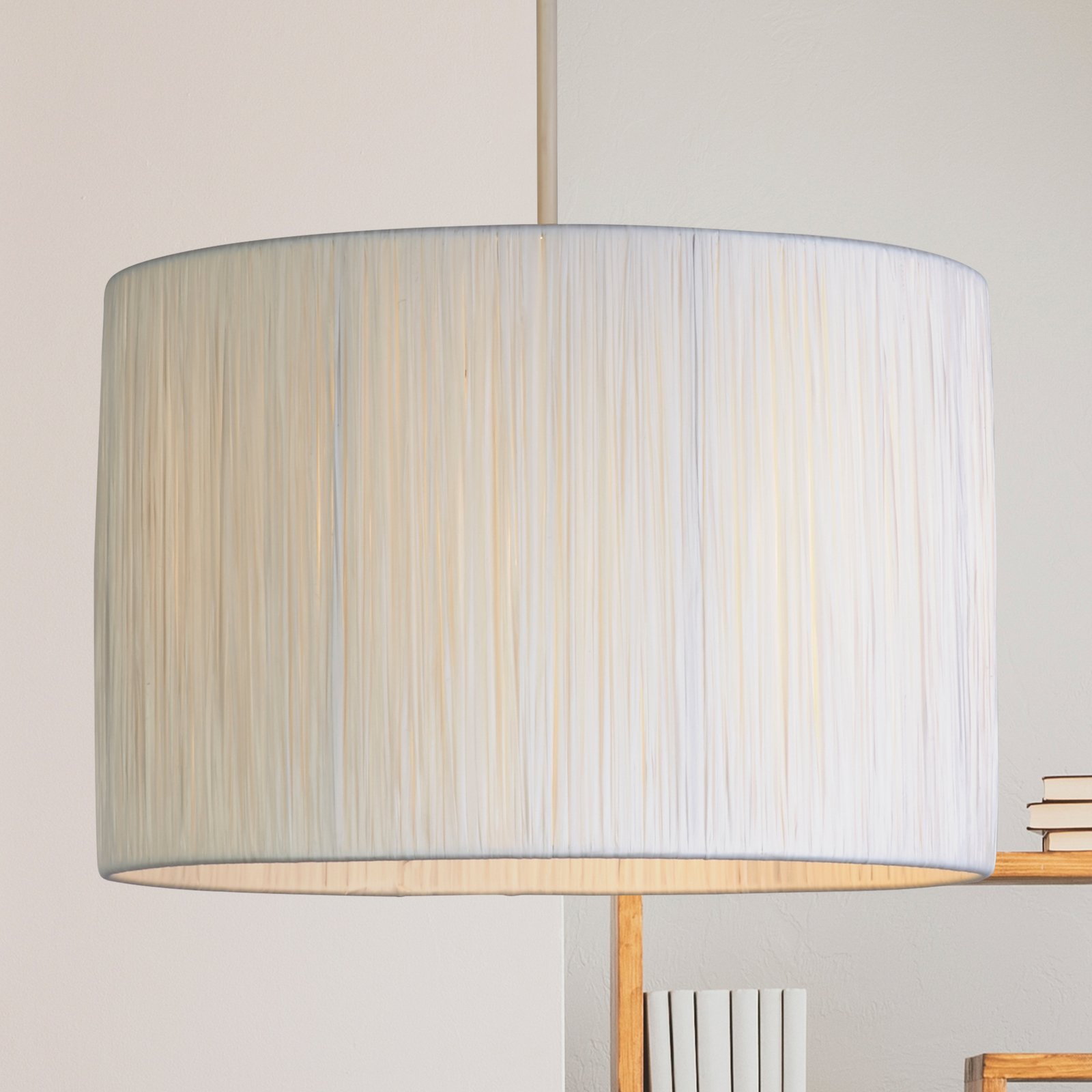 Závěsné světlo Morianna, bílé, proutěné, Ø 30 cm, E27