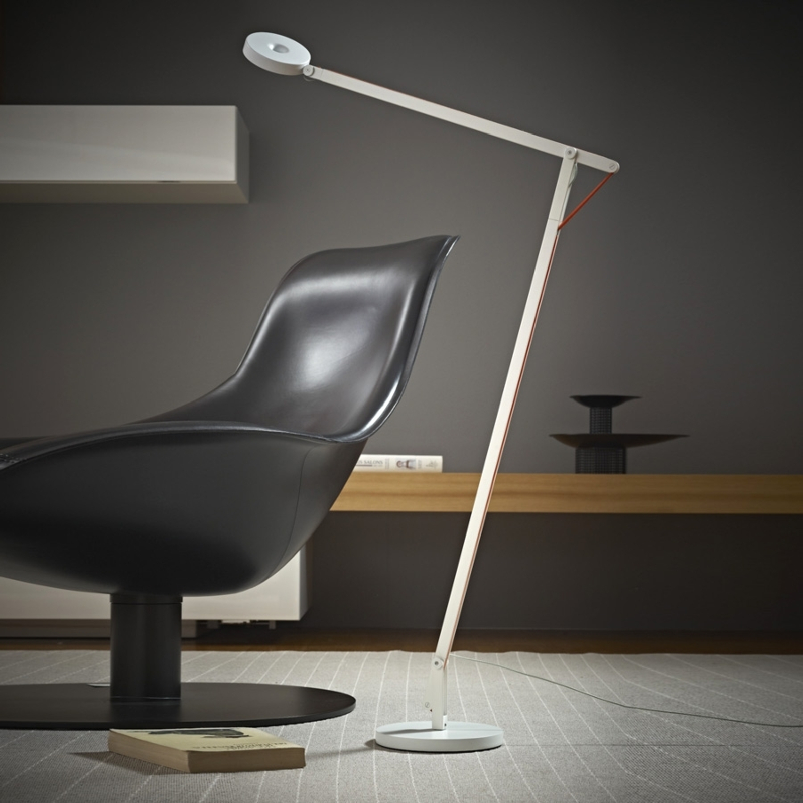 Rotaliana Spring flexible LED floor lamp, white, for Living / Dining Room, aluminium, polycarbonate, fabric, 9 W, energy efficiency: A+, H: 137 cm