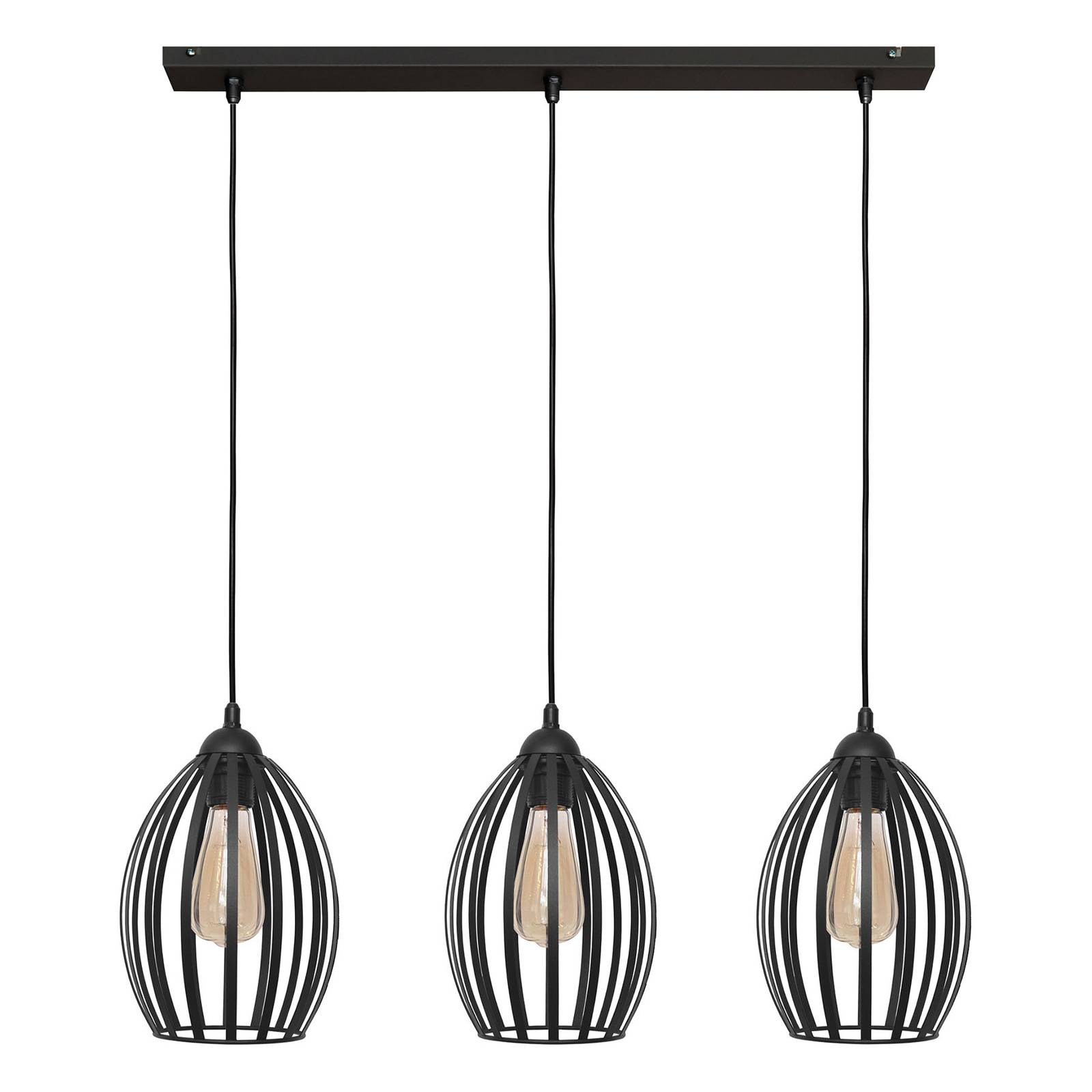 HELam Dali pendant lamp in black, 3-bulb long | Other metals