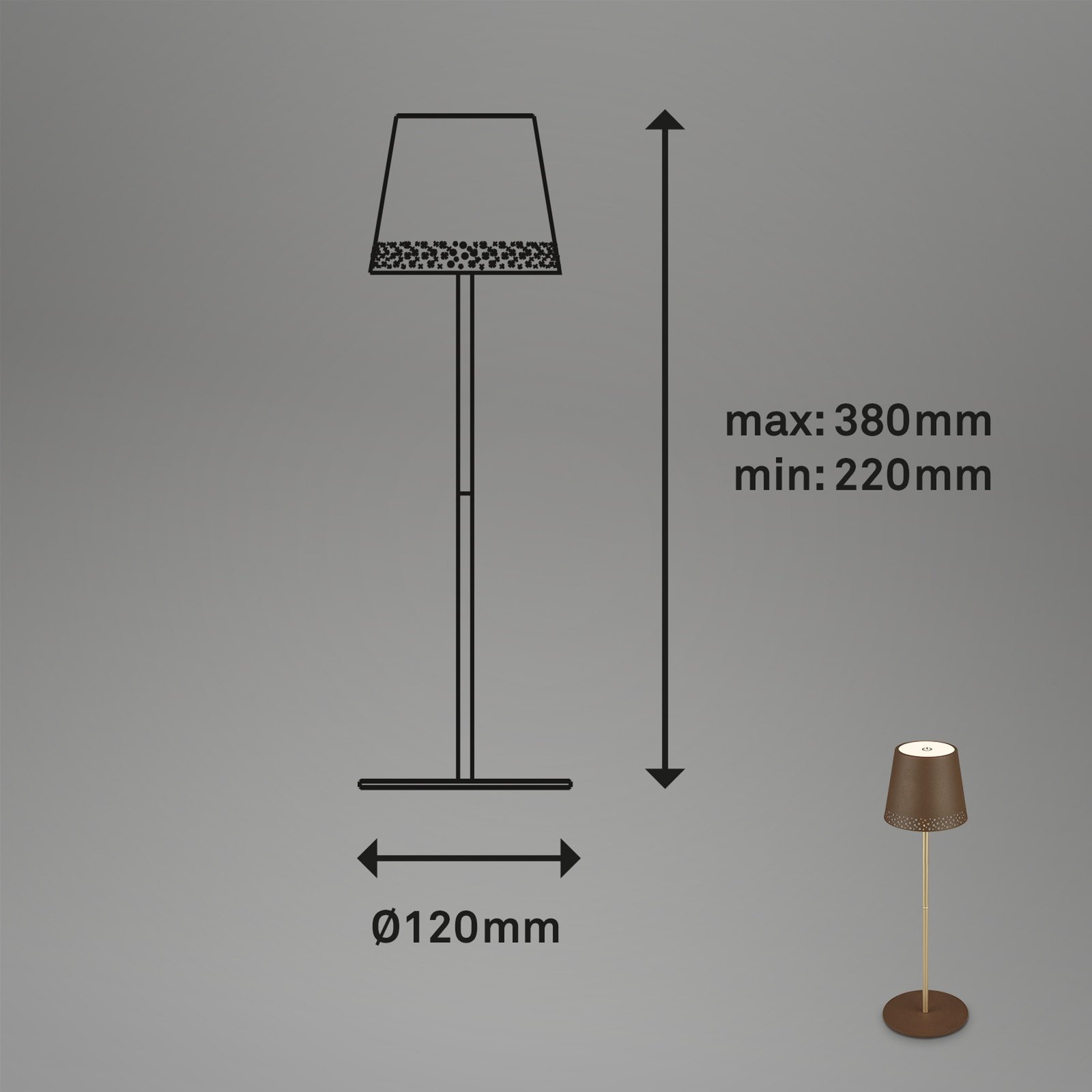 Lampe LED Kiki batterie 3 000 K, brune/dorée