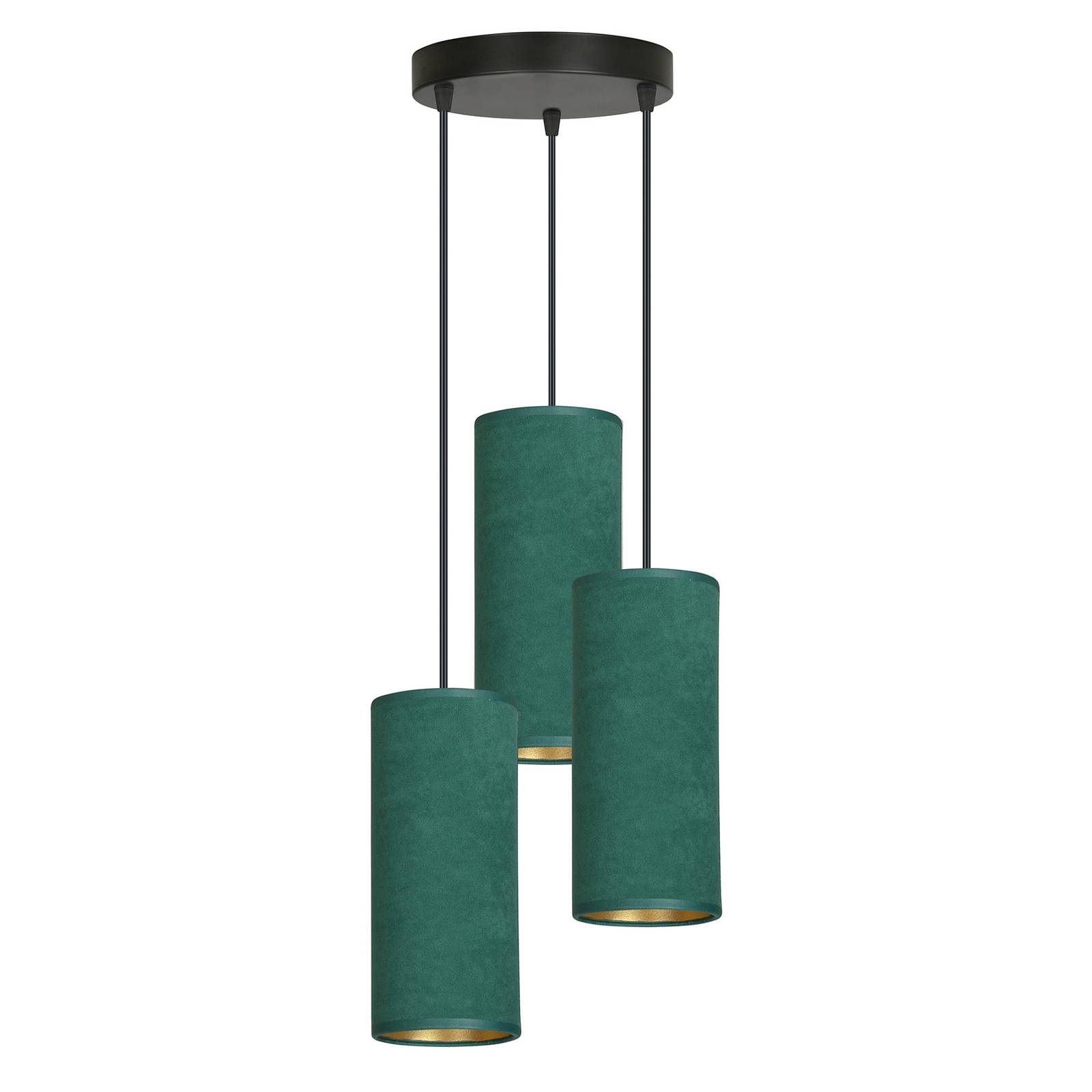 Suspension Joni tissu ronde 3 lampes vert doré