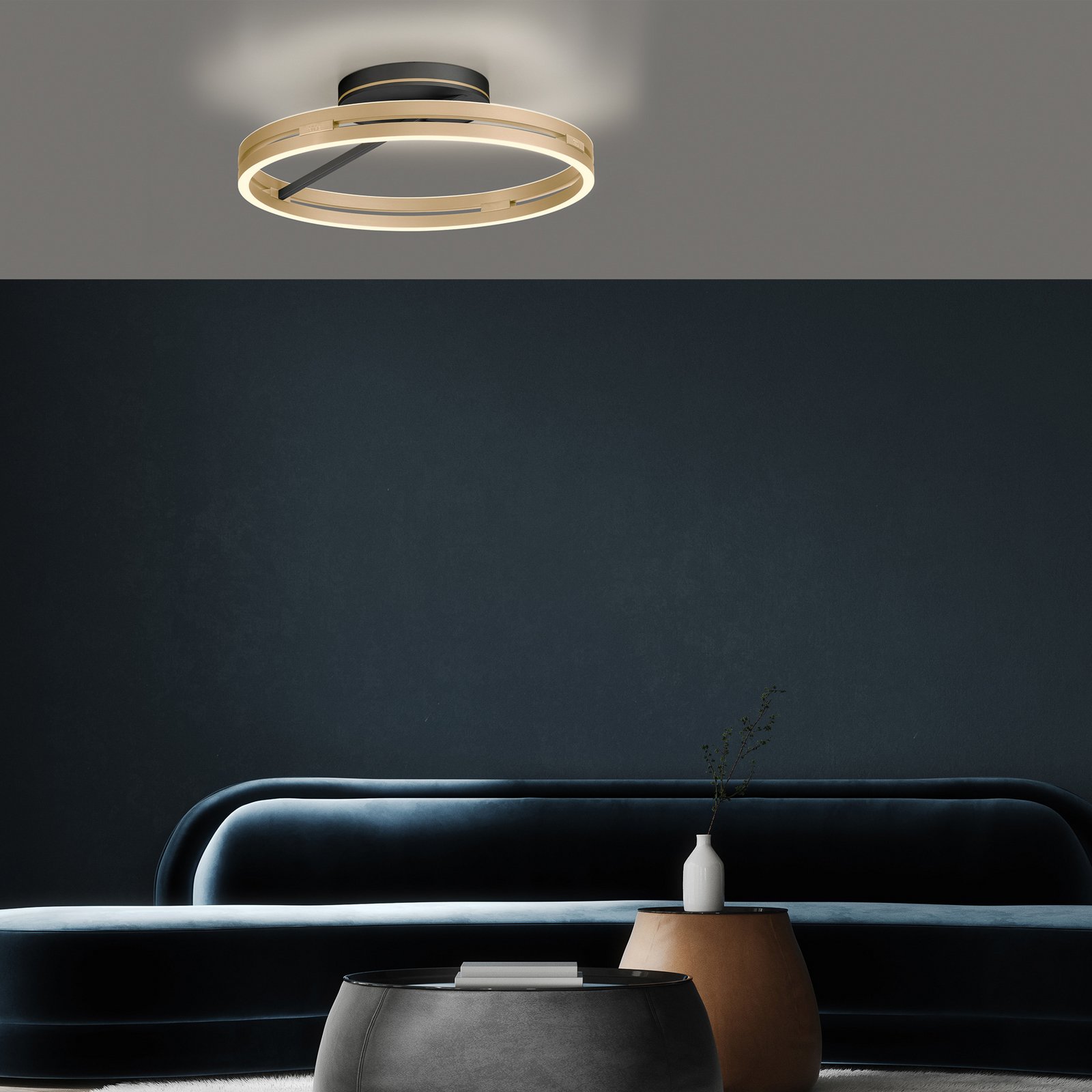 PURE LED mennyezeti lámpa Loop sárgaréz/fekete fém Ø 60 cm CCT PURE LED mennyezeti lámpa Loop sárgaréz/fekete fém Ø 60 cm CCT