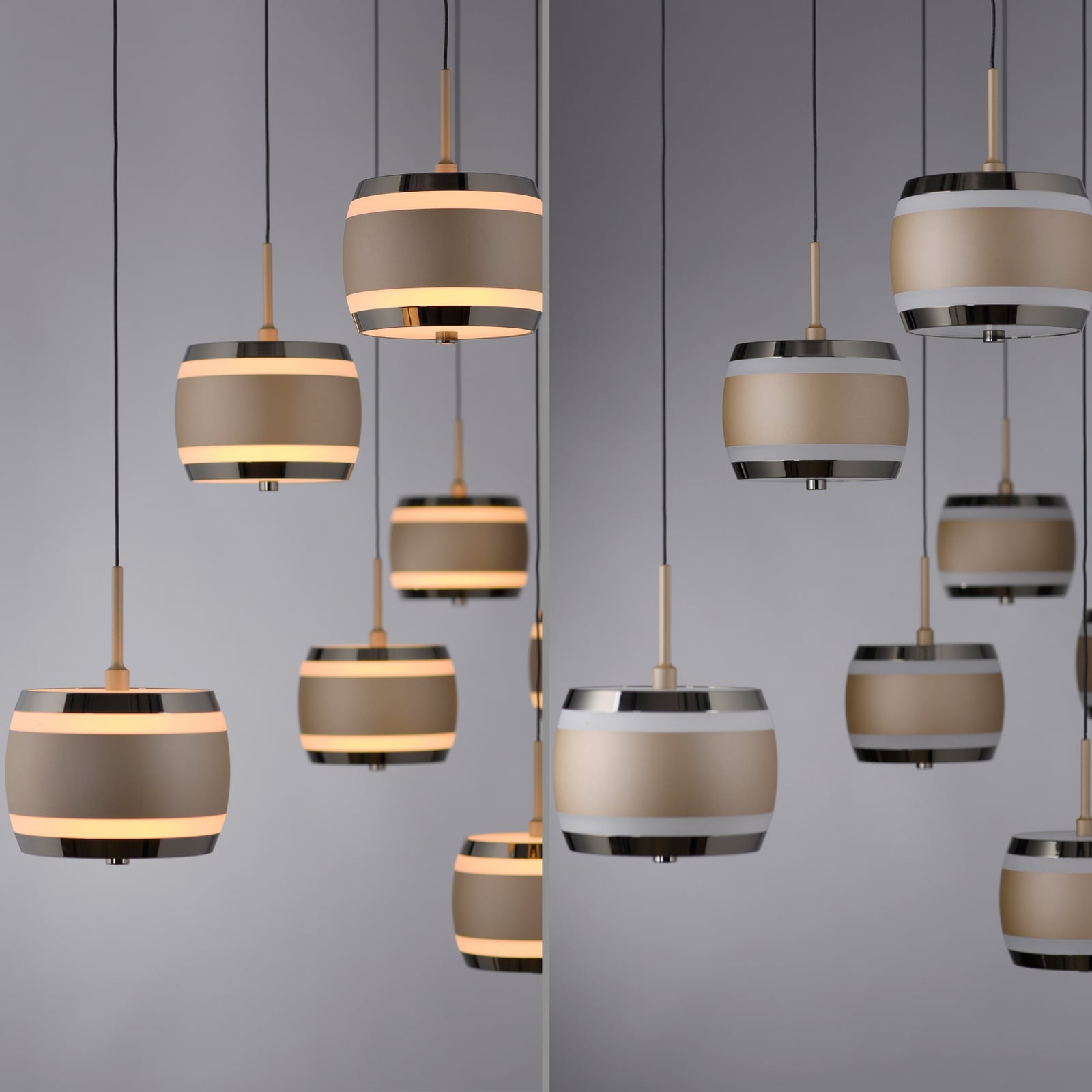 LED-Hängelampe PURE Falling Rings, bronze Länge 132 cm 7-fl. LED-Hängelampe PURE Falling Rings, bronze Länge 132 cm 7-fl.