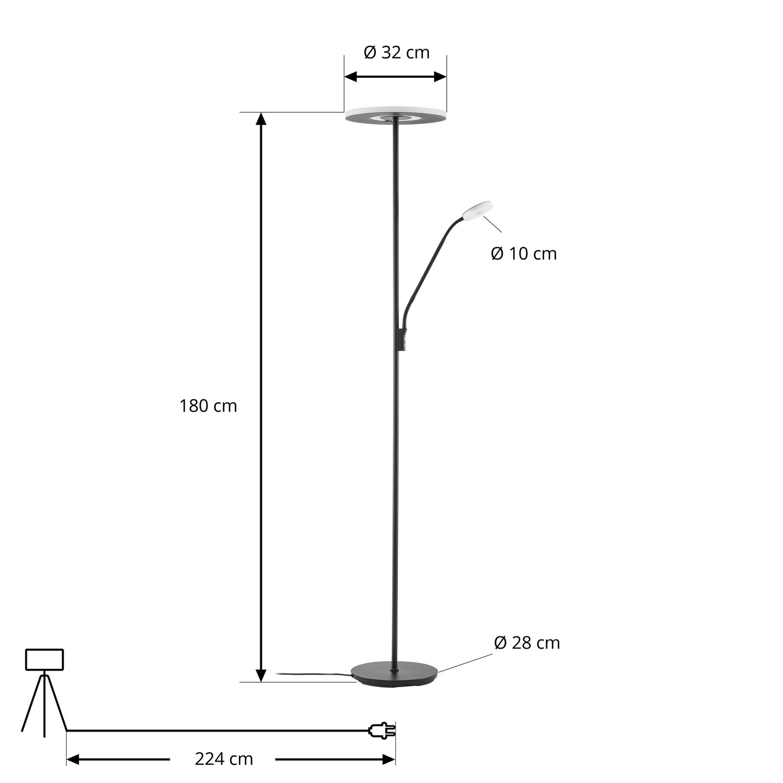 Lucande LED vloerlamp Raymond, zwart, CCT, leeslampje Lucande LED vloerlamp Raymond, zwart, CCT, leeslampje