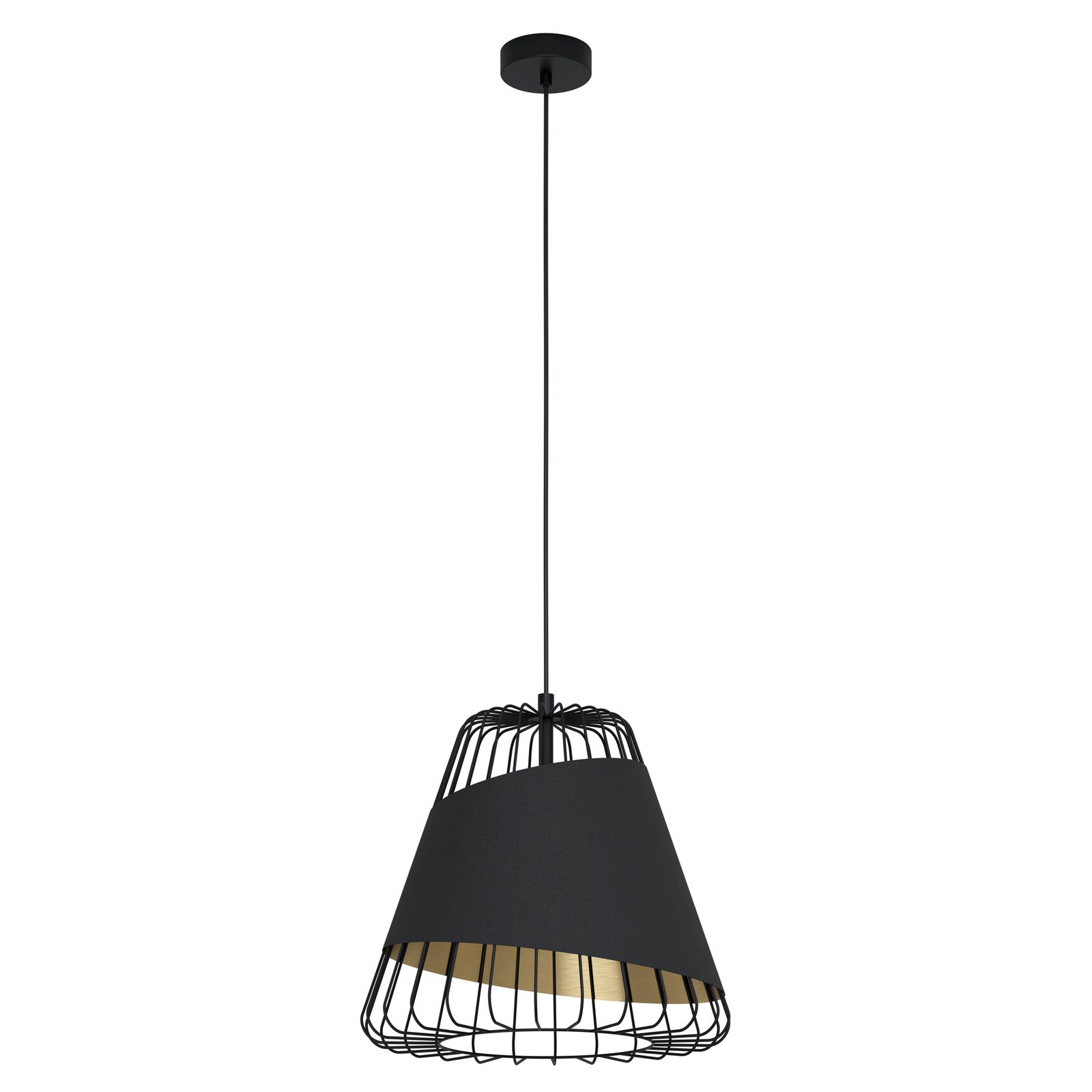 Austell pendellampa, Ø 43 cm, svart/guld, metall, tyg