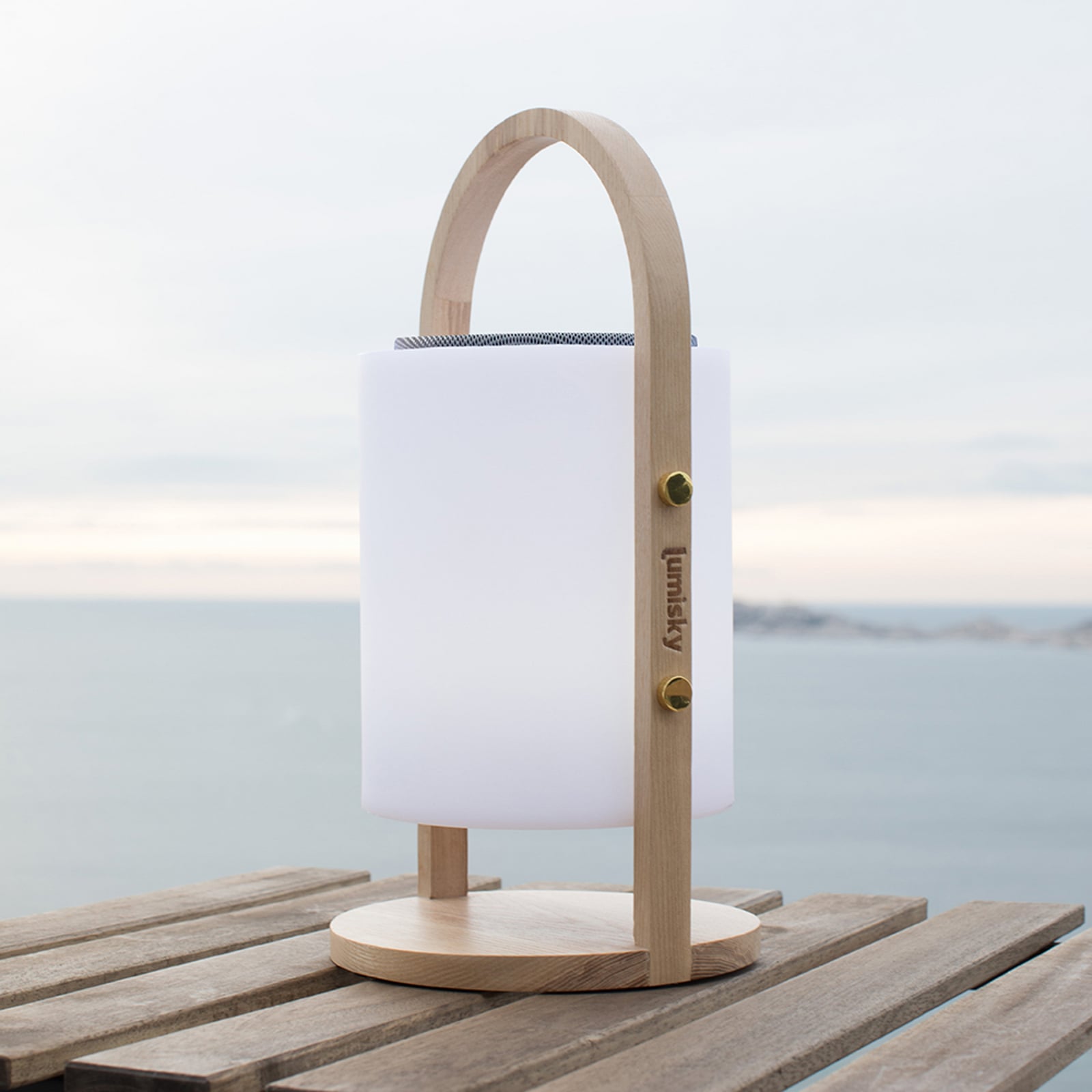 Woody Play LED rechargeable table lamp, white/brown, height 39 cm, wood