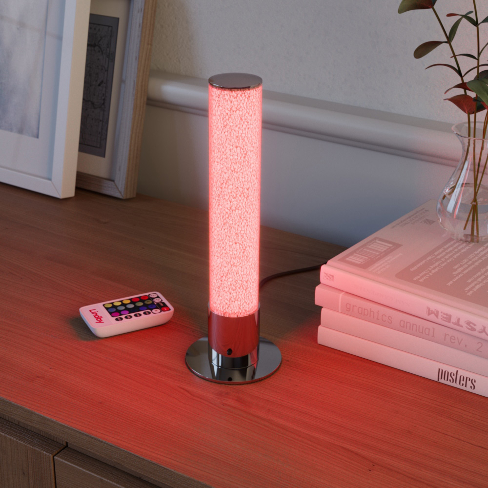 LED-bordlampe Fria, sylinder, RGB, fjernkontroll