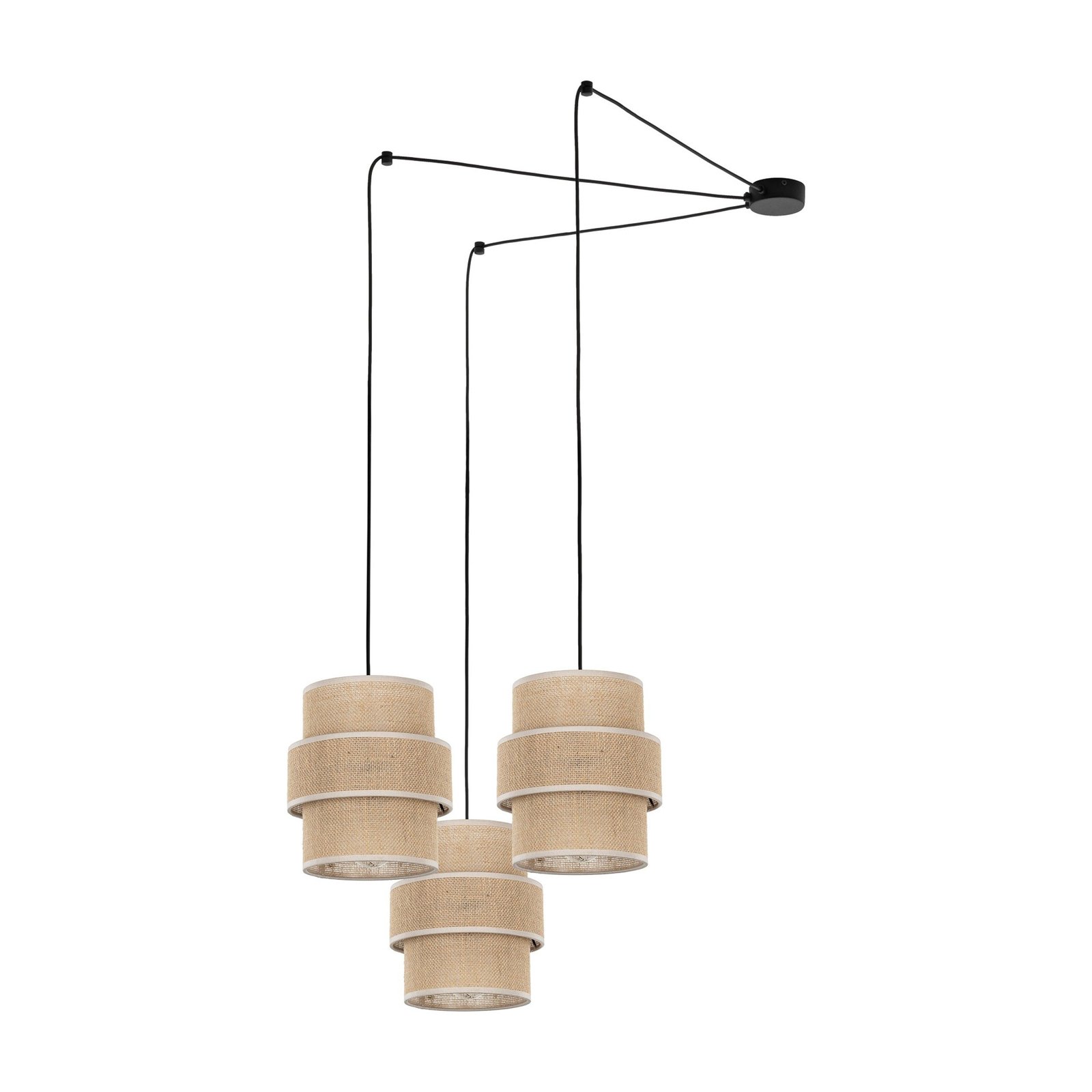 Hanglamp Calisto, Jute, naturel bruin, 3-lamps, decentraal