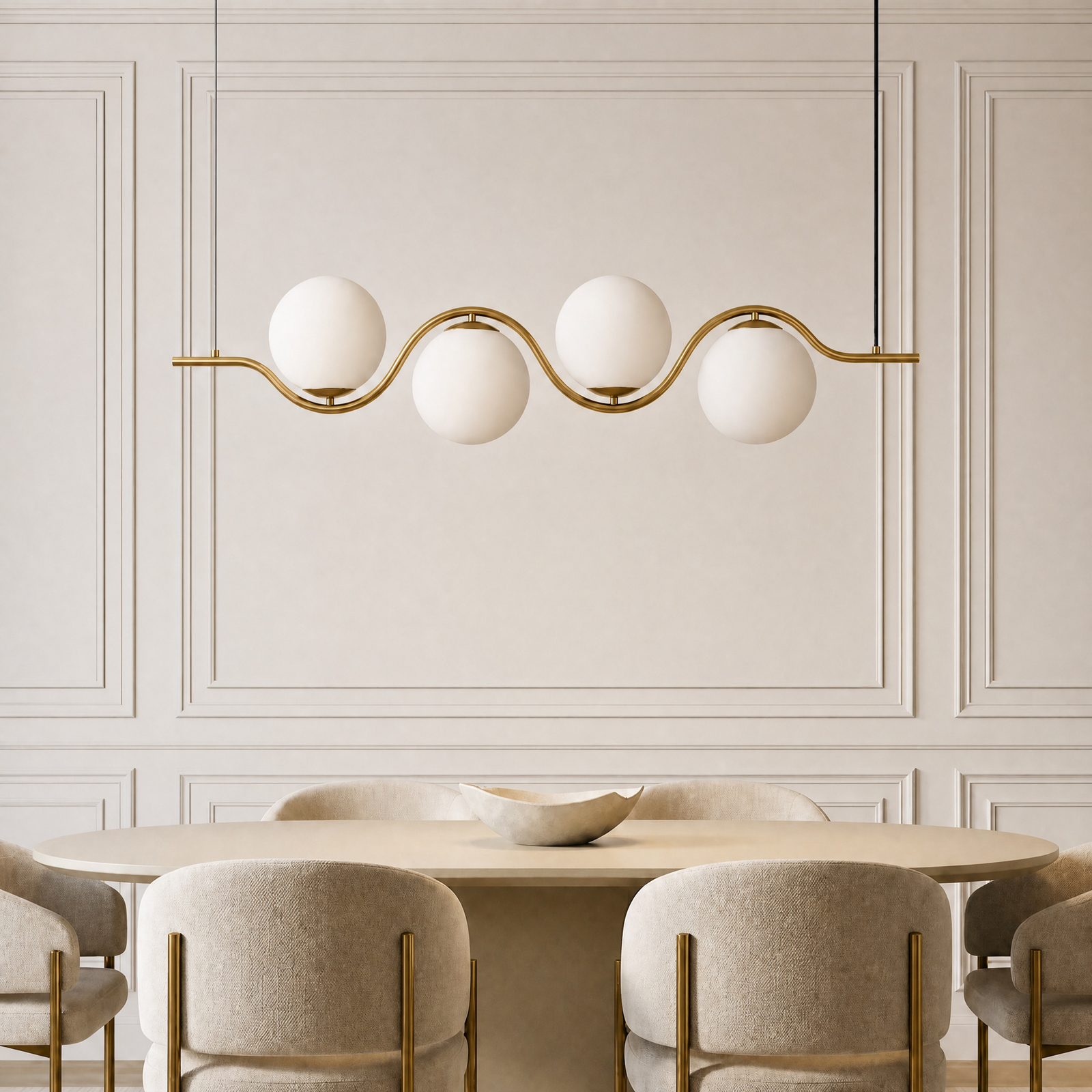 Lucande hanglamp Isandro, 98 cm, goud/wit, 4-lamps Lucande hanglamp Isandro, 98 cm, goud/wit, 4-lamps