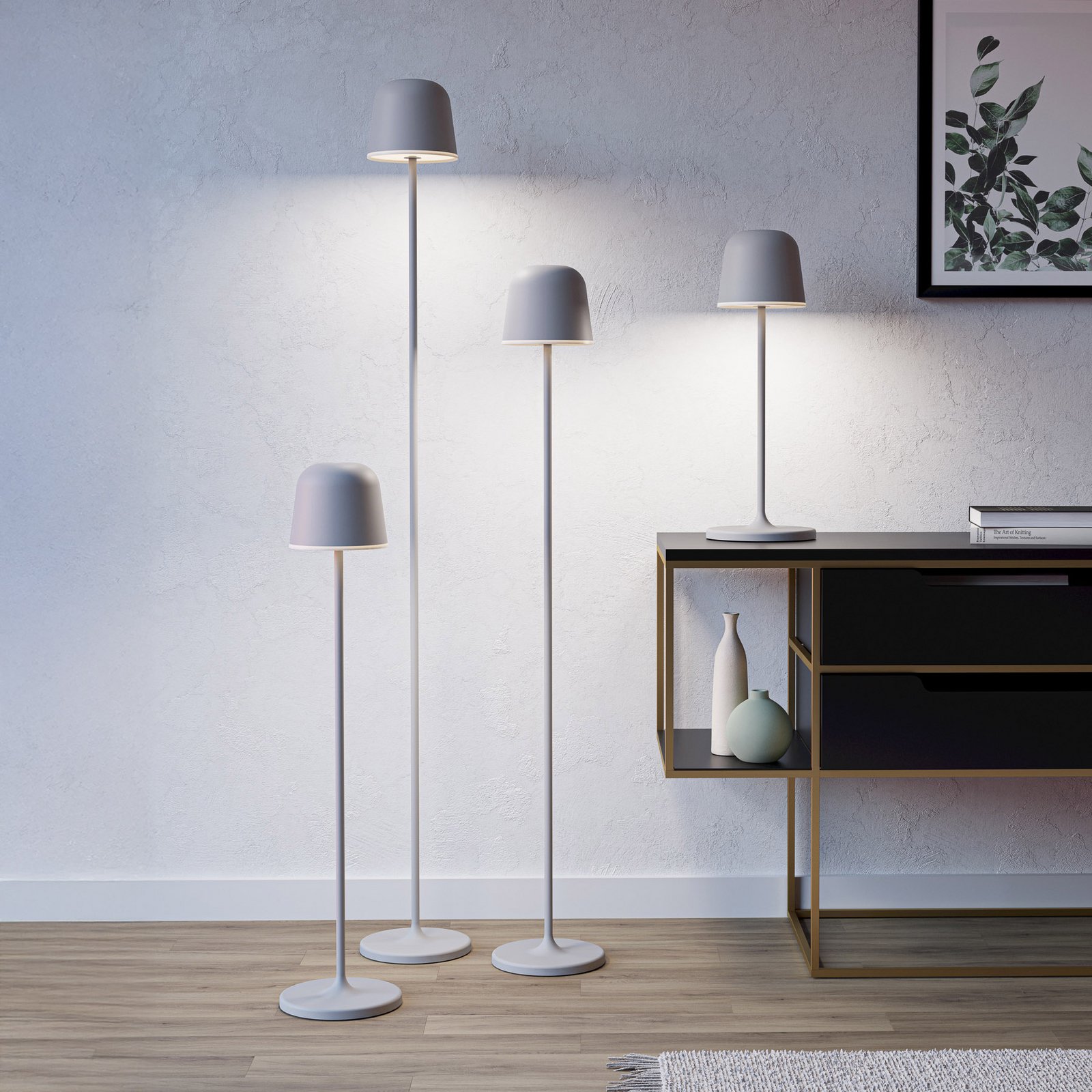 Mannera-L LED rechargeable patio lamp, grey, height 140 cm, metal