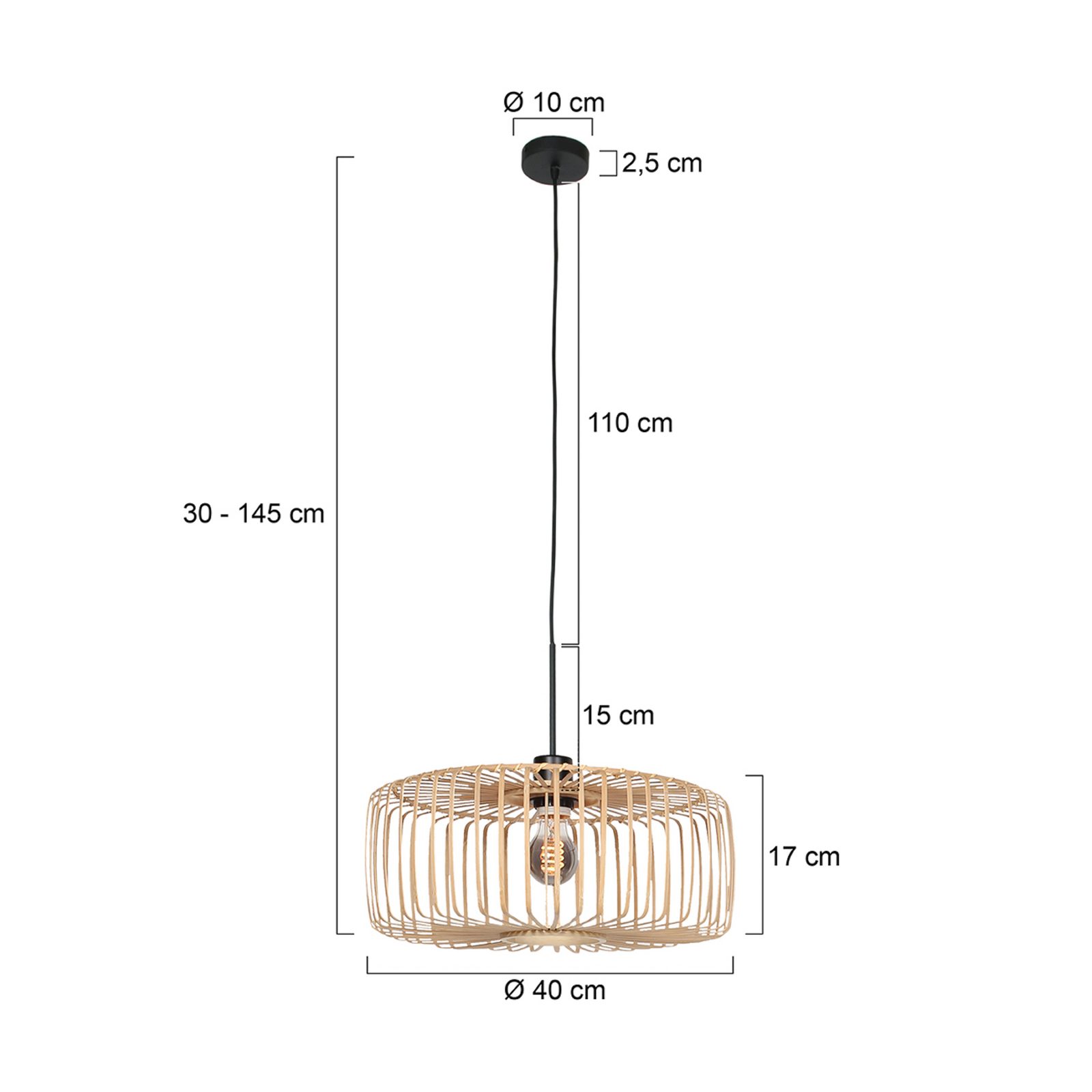 Suspension Sparkled Light, noir/bambou naturel, Ø 40 cm
