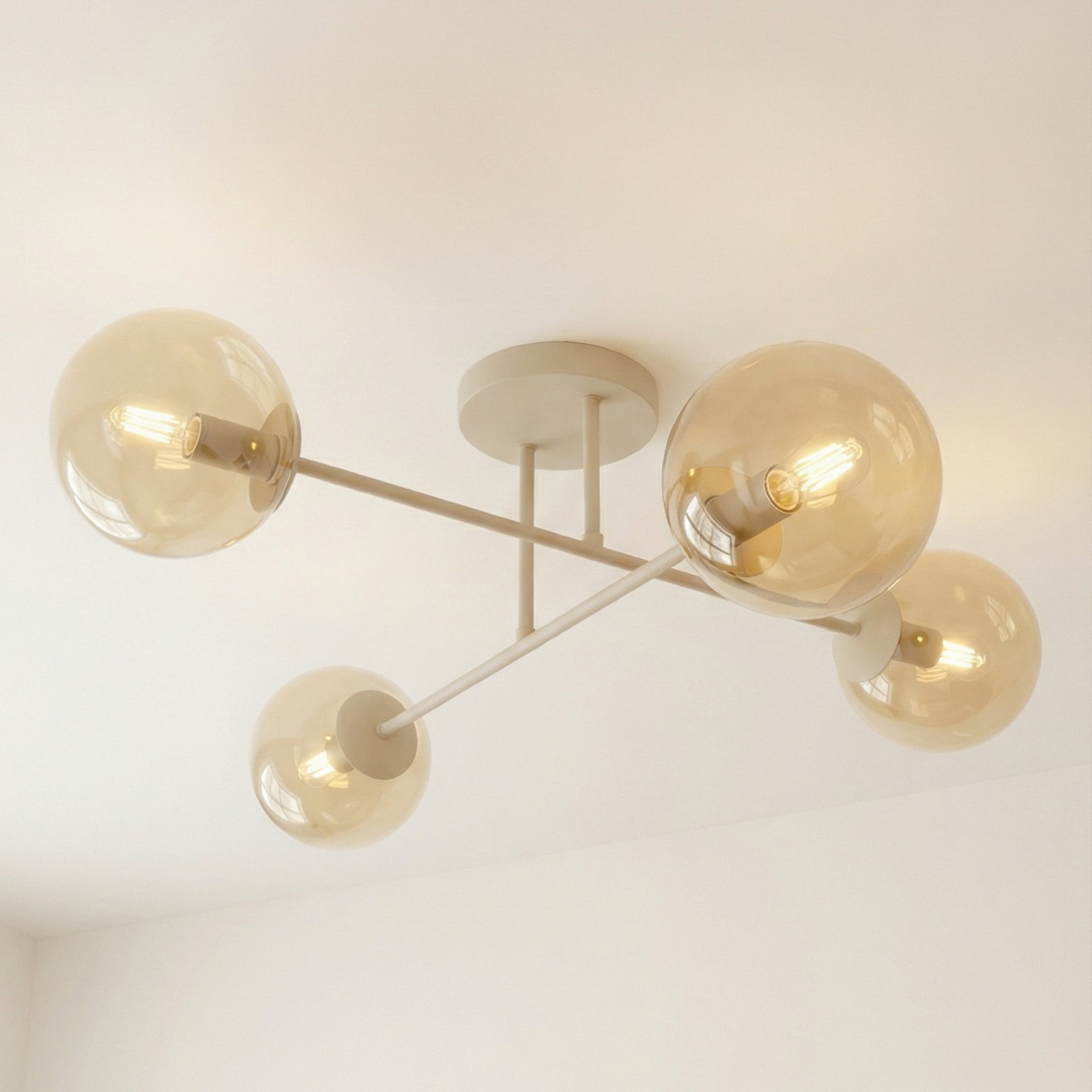 EMIBIG LIGHTING Stropna svetilka ROMA, bež, dolžina 75 cm, 4-kraka, steklo/kovina - Dnevna soba / jedilnica - Sodobni